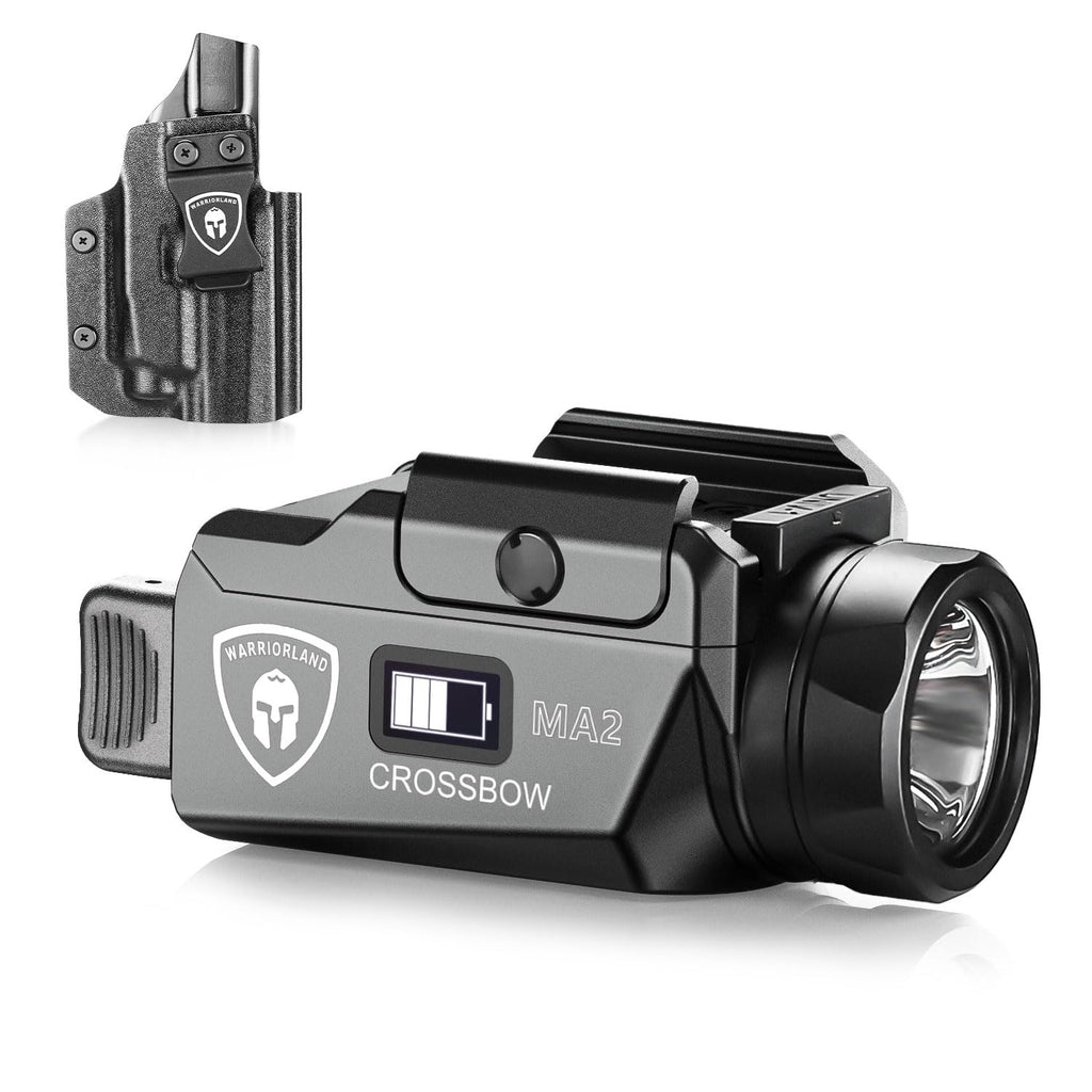 WARRIORLAND Crossbow MA2 Universal Rail Mounted 800 Lumens Tactical Light with Taurus G2C/G3C IWB Kydex Holster Combo, Magnetic USB Charging Pistol Light with Screen Displays Battery Status - WARRIORLAND