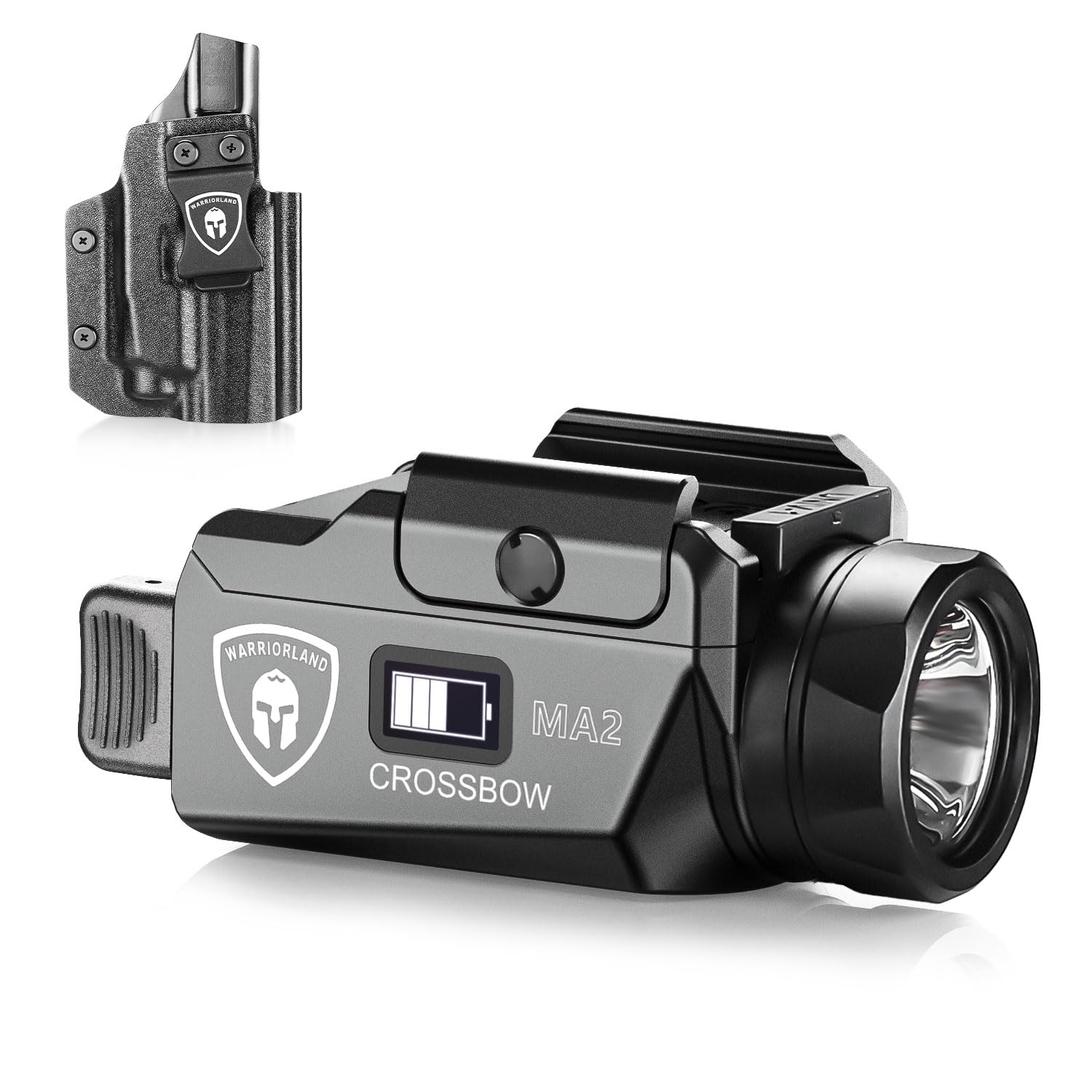 WARRIORLAND Crossbow MA2 Universal Rail Mounted 800 Lumens Tactical Light with Taurus G2C/G3C IWB Kydex Holster Combo, Magnetic USB Charging Pistol Light with Screen Displays Battery Status - WARRIORLAND