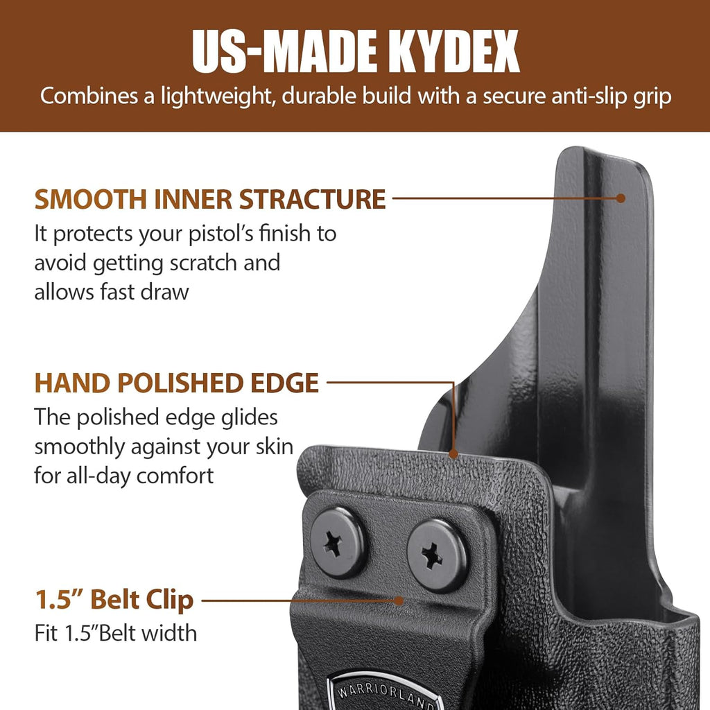 WARRIORLAND Optics Cut Kydex Appendix IWB Holster for Glock 43X MOS/43X/G43, Adjustable Cant & Retention, Right Hand Concealed Carry - WARRIORLAND