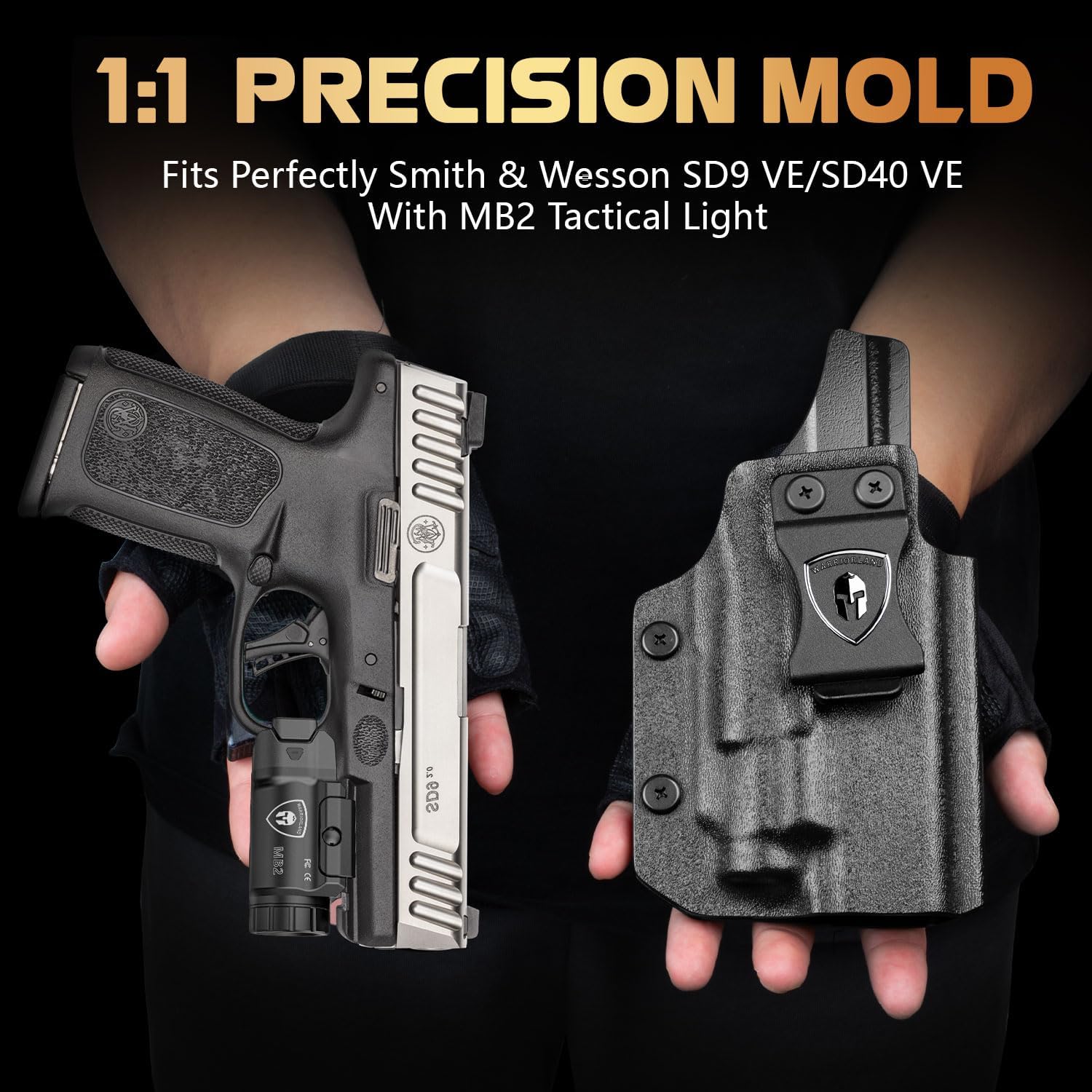 WARRIORLAND 500 Lumen White LED Tactical Light with S&W SD9 VE / SD40 VE IWB Kydex Holster Combo-Compact Rail Mounted Weapon Light,with Battery Included MB2/SD9 Holster - WARRIORLAND