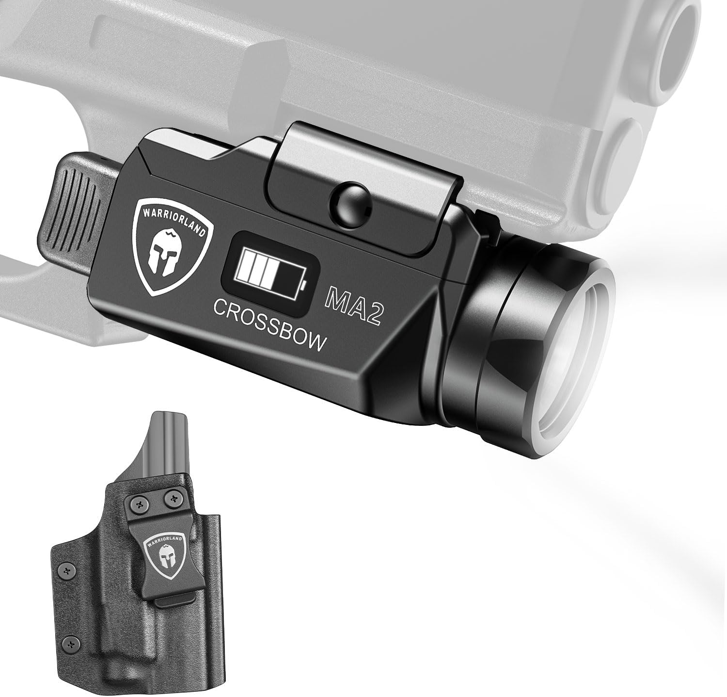 WARRIORLAND MA2 Pistol Light with Holster Fit for Sprindfield Hellcat Pro, 800-lumen LED Weapon Pistol Flashlight & Right-Hand IWB Holster, Rechargeable | Screen Power Indicator - WARRIORLAND