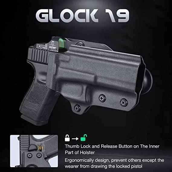 OWB Kydex Level II Retention Thumb Release Glock Holster 17 19  22 23 31 32 Gen 4 5 19X 44 45