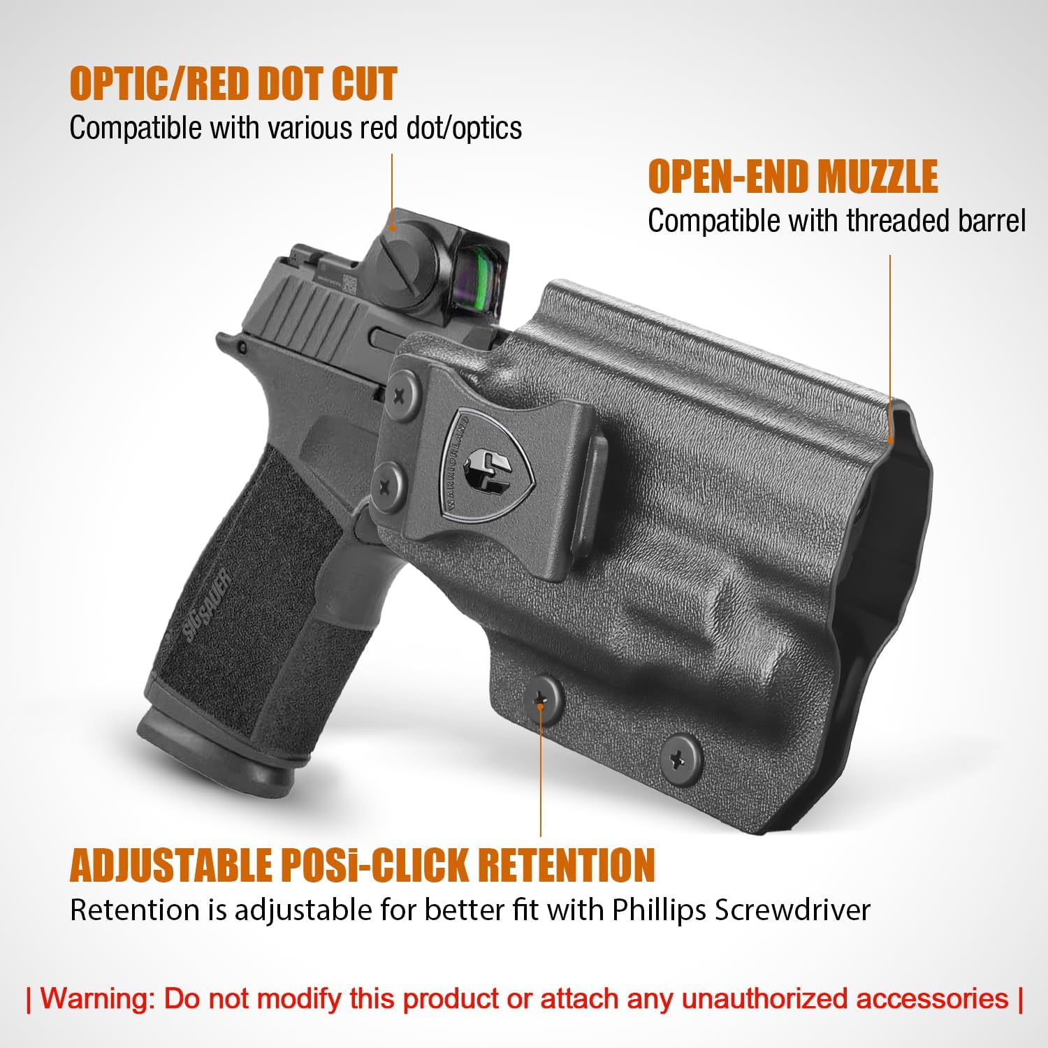 WARRIORLAND IWB Kydex Holster for Sig P365-XMACRO with TLR-7 X Sub or TLR-7 HL-X Sub, Light-Bearing Design, Optics Cut, Adjustable Cant & Posi-Click Retention, Right Hand Draw - WARRIORLAND