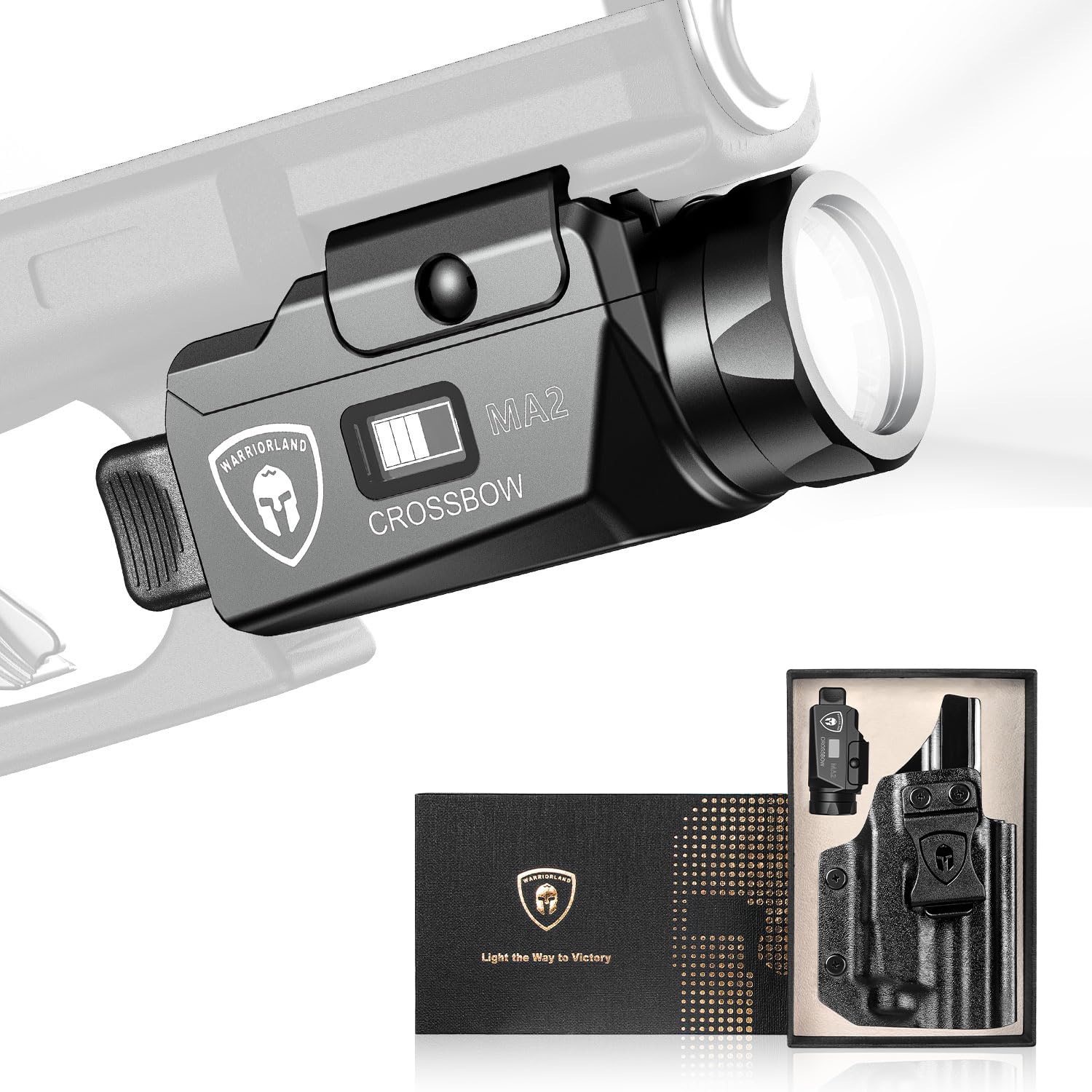 WARRIORLAND MA2 Pistol Light with Holster Fit for M&P 9MM M2.0 3.6"/4.0"/4.25" Barrel, 800-lumen LED Weapon Light Pistol Flashlight & Right-Hand IWB Holster, Rechargeable | Screen Power Indicator - WARRIORLAND