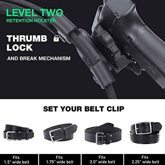 OWB Kydex Level II Retention Thumb Release Glock Holster 17 19  22 23 31 32 Gen 4 5 19X 44 45