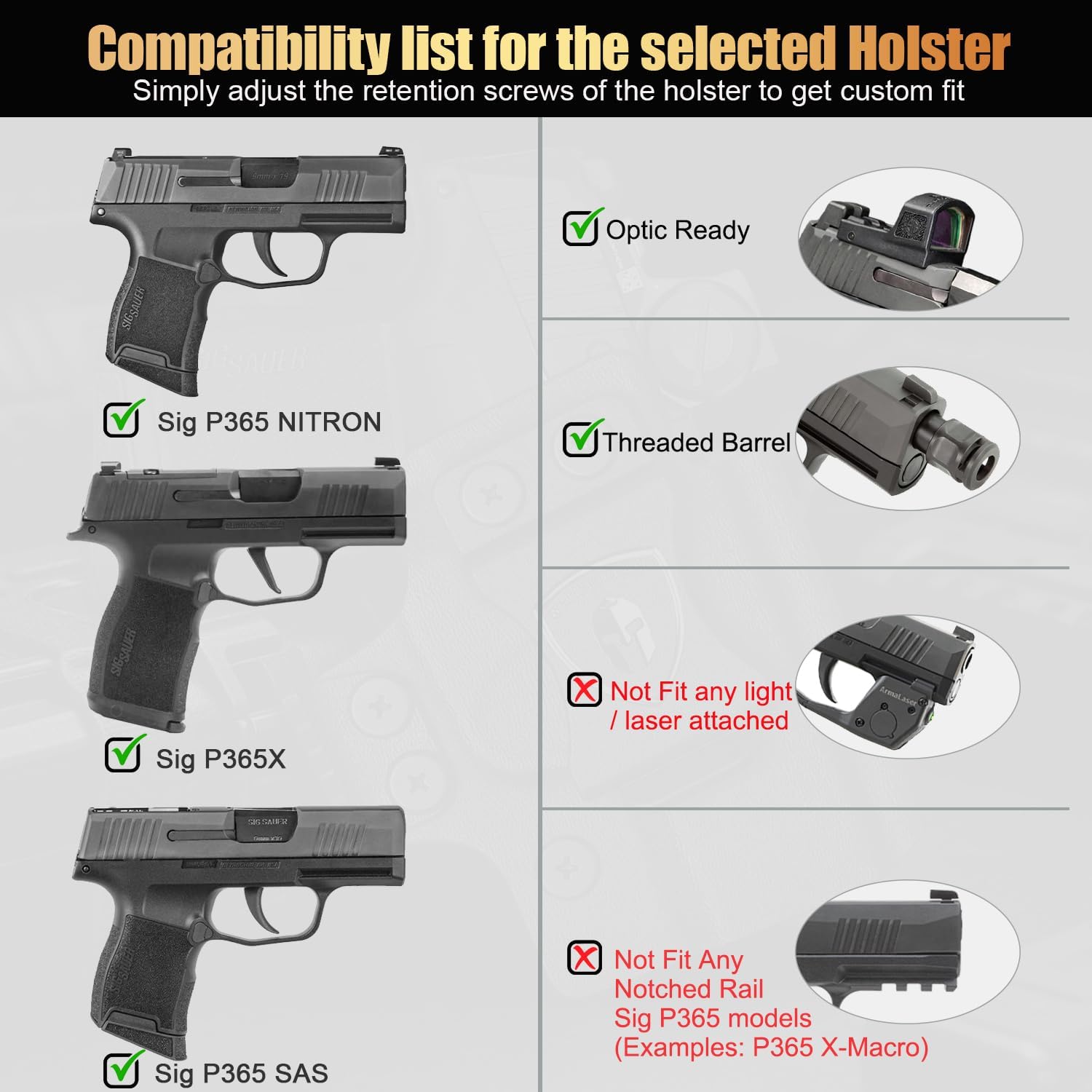 Sig P365 / P365X / P365 SAS IWB Kydex Holster w/Mini Claw - Appendix Concealed Carry, Adj. Cant & Retention, Audible Lock, Optics Cut Ready, Right Hand - WARRIORLAND