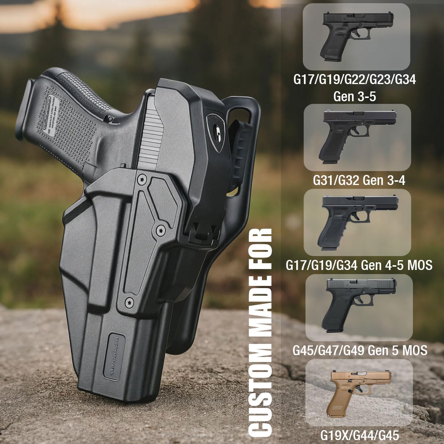 WARRIORLAND Level 2 Duty Holster for Glock 17/19 /22/23 Gen 3-5 & G31/32 Gen3-4 & 19X/44/45/47/49 & MOS Version, Optic Cut with RDS Cover, Thumb Release, Fits 2.0