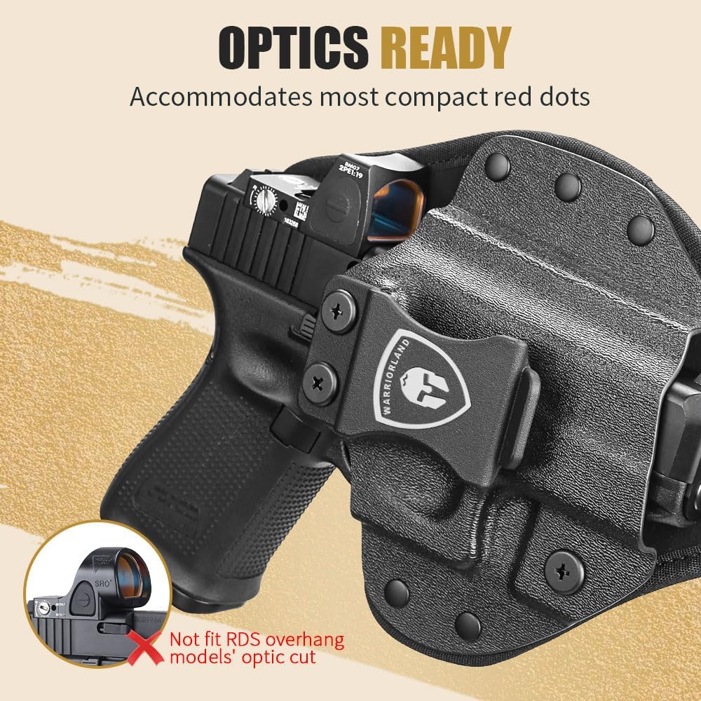 WARRIORLAND Universal Hybrid IWB Gun Holster for Glock 17 19 43X MOS, Sig P320, Taurus G2C, M&P M2.0, Springfield, CZ, Ruger & More – Kydex + Nylon Concealed Carry, Optic Cut, Adj. Cant & Retention - WARRIORLAND