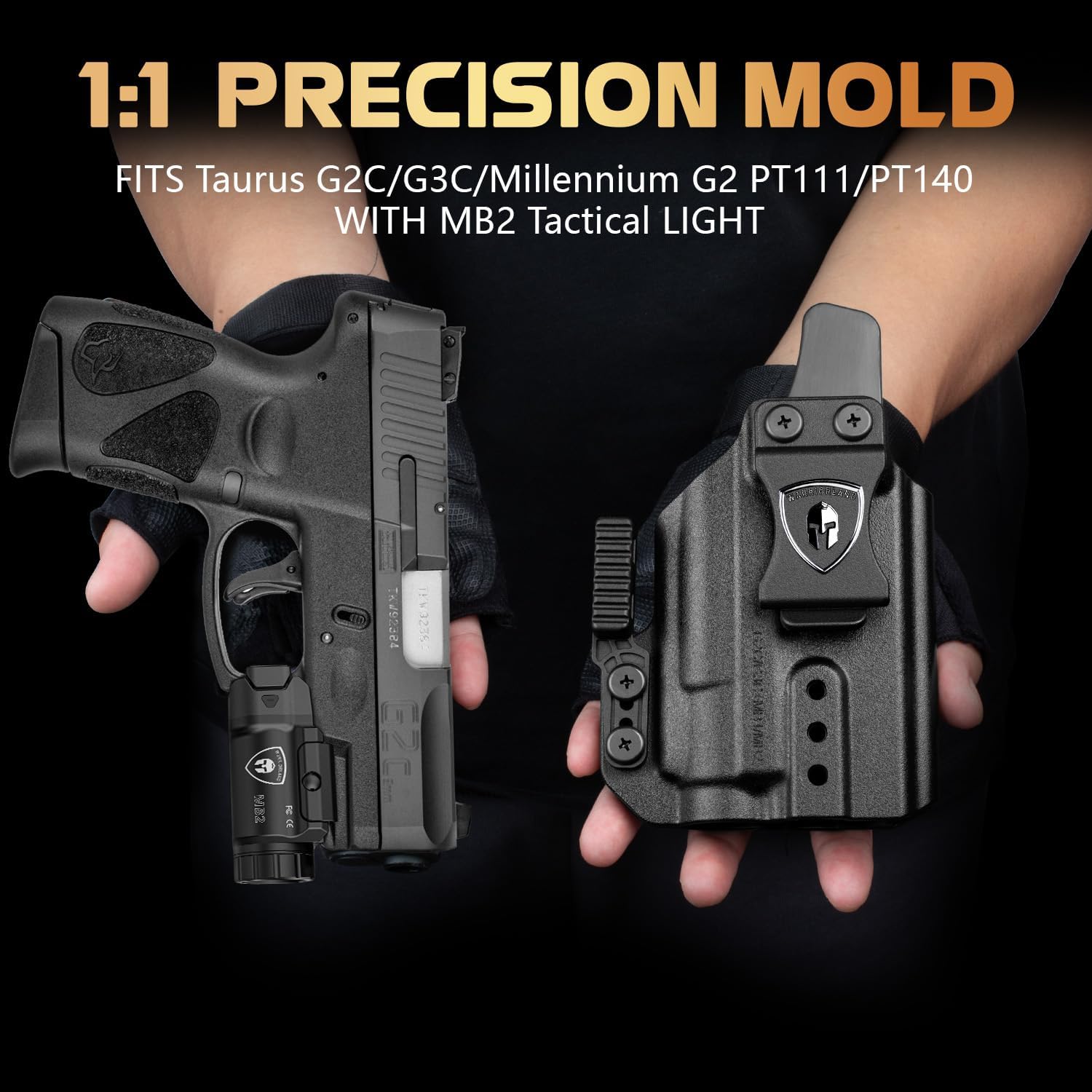 WARRIORLAND 500 Lumen White LED Tactical Light with Taurus G2C/G3C/PT111 G2/PT140 Polymer Claw Holster Combo-Compact Rail Mounted Weapon Light,with Battery Included (MB2/G2C) - WARRIORLAND