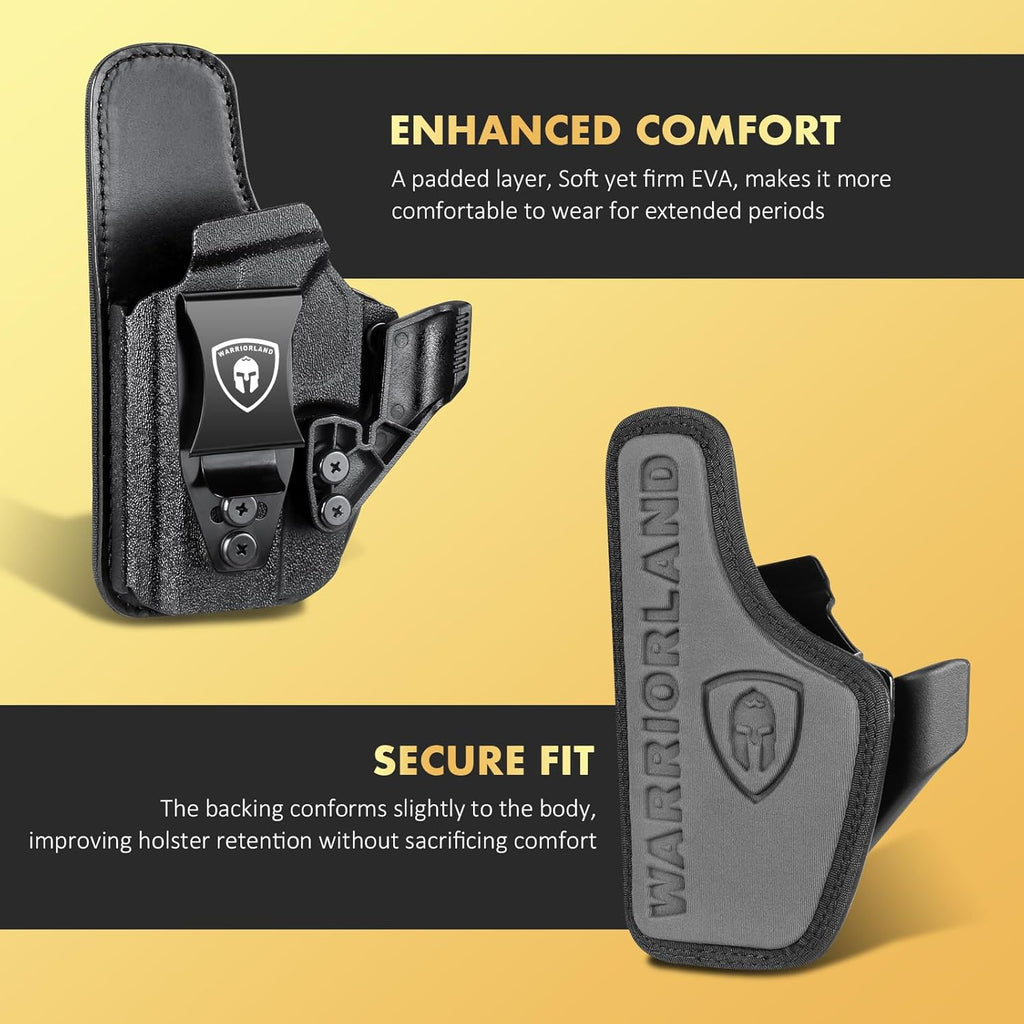 WARRIORLAND IWB Hybrid Holster Compatible with Glock 17/ 19 Gen 3-5 & 23/ 32 Gen 3-4 & G19X 44 45 & their MOS version, Concealed Carry Polymer & Leather Holster with Claw/Optics Cut Ready, Right Hand - WARRIORLAND