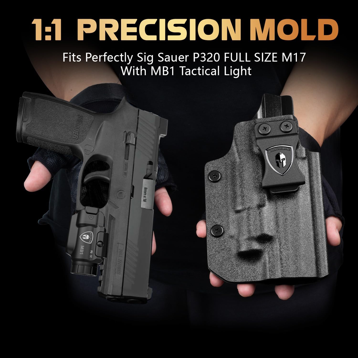 WARRIORLAND MB1 500 Lumens Portable Universal Rail Mounted Weapon Light-Red Laser & White LED Combo with Sig Sauer P320 Fullsize M17 Kydex Holster-Three Operation Modes & Power Indicator MB1w/P320 M17 - WARRIORLAND