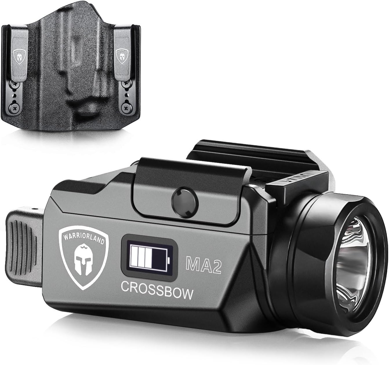 WARRIORLAND MA2 Universal Rail Mounted 800 Lumens Pistol Light with Glock 17/19 OWB Kydex Holster Combo, Magnetic USB Charging Tactical Light with Screen Displays Battery Status - WARRIORLAND