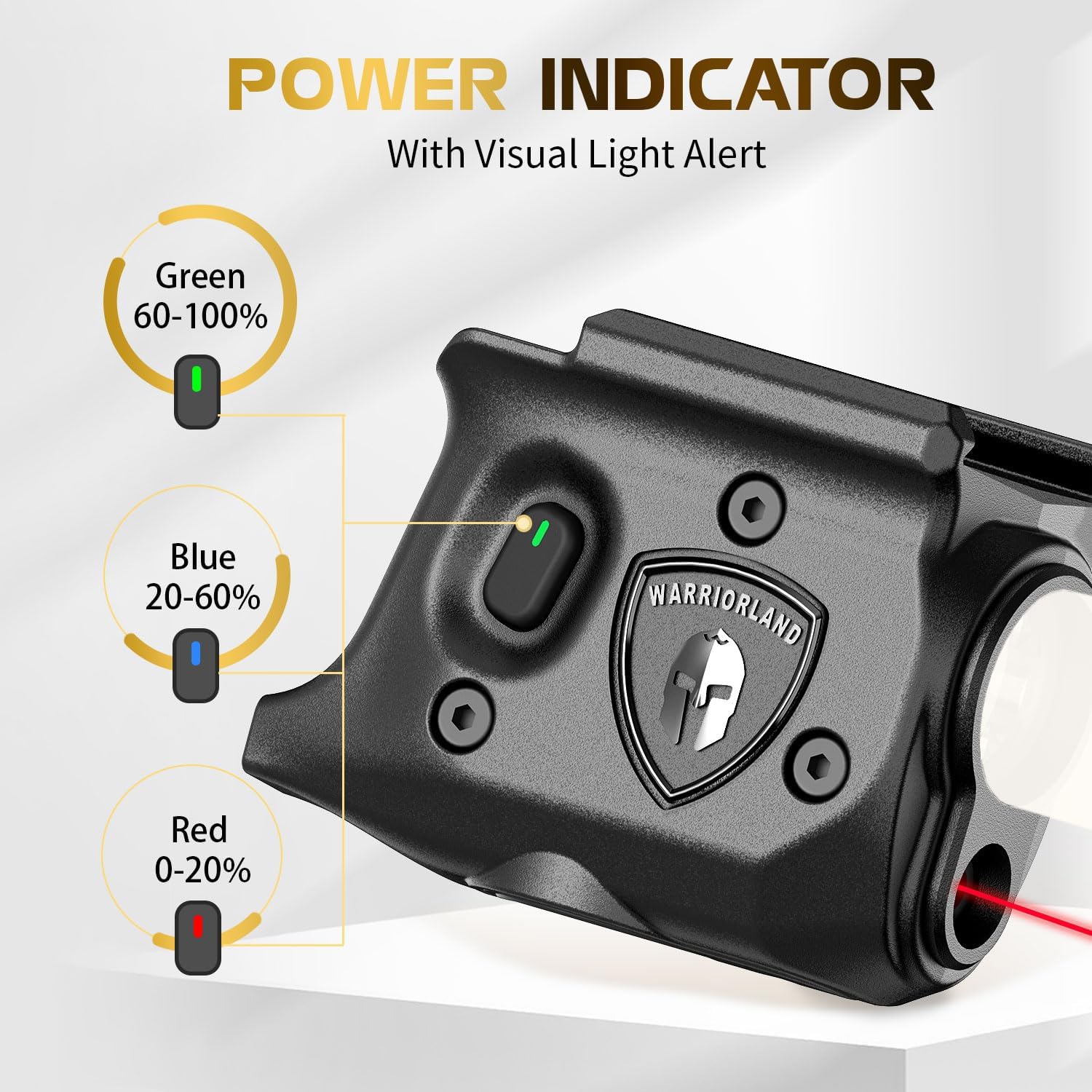 WARRIORLAND SLL-110 Pistol Light Laser – Fits Springfield Hellcat Pro | 150-Lumen Trigger Mounted Tactical Light with Red Laser, White LED, Power Indicator & 3 Modes (Strobe/Constant/Laser Only) - WARRIORLAND