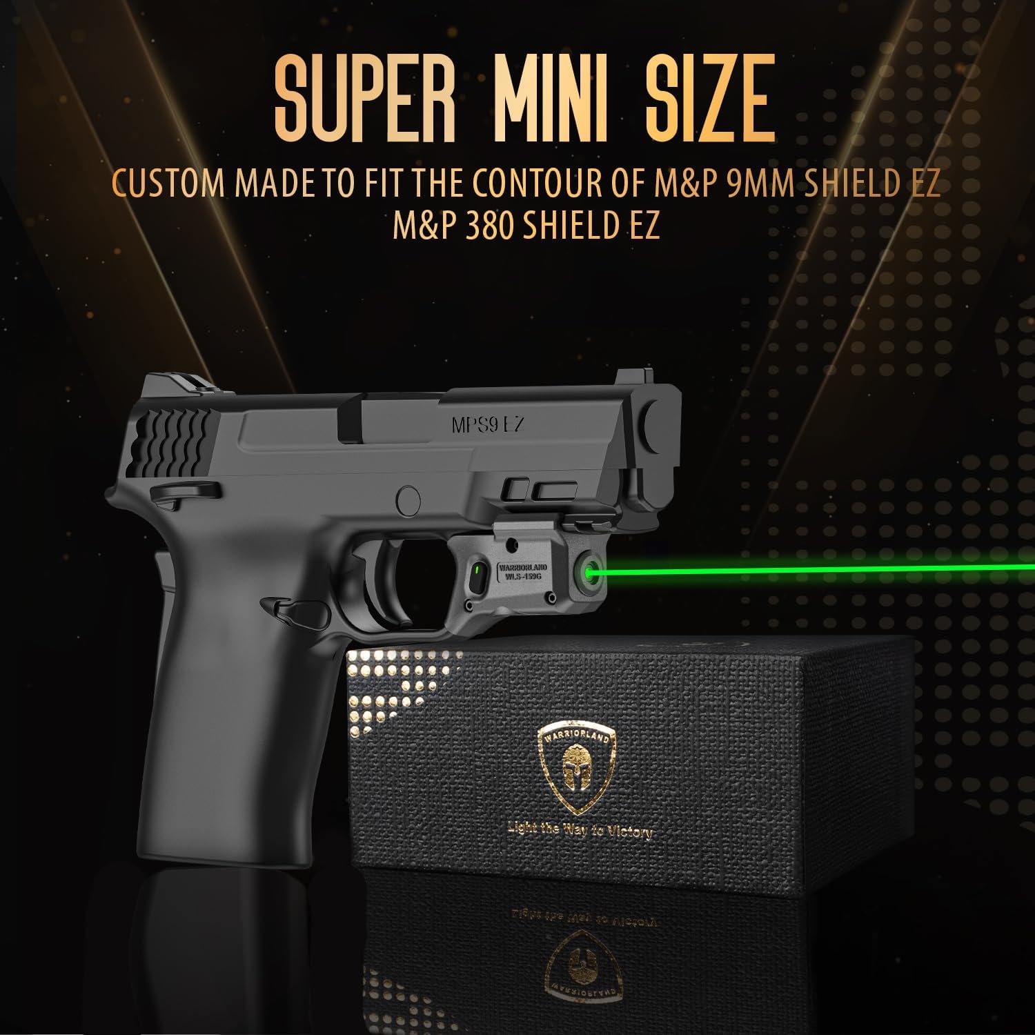 WARRIORLAND Green Laser Sight Fit Smith&Wesson M&P 9mm Shield EZ & M&P 380 Shield EZ, First Green Beam Sight with Power Indicator, S&W M&P Shield 9mm EZ Laser with Ambidextrous On/Off Switch, WLS-159G - WARRIORLAND