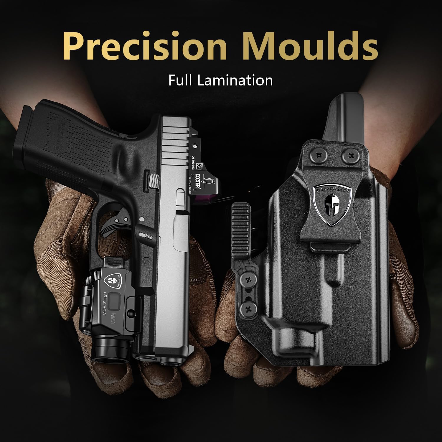 WARRIORLAND 500 Lumen White LED Tactical Light with Glock 17/19 Polymer Claw Holster Combo-Compact Rail Mounted Weapon Light,with Battery Included (MB2/Glock 17/19) - WARRIORLAND