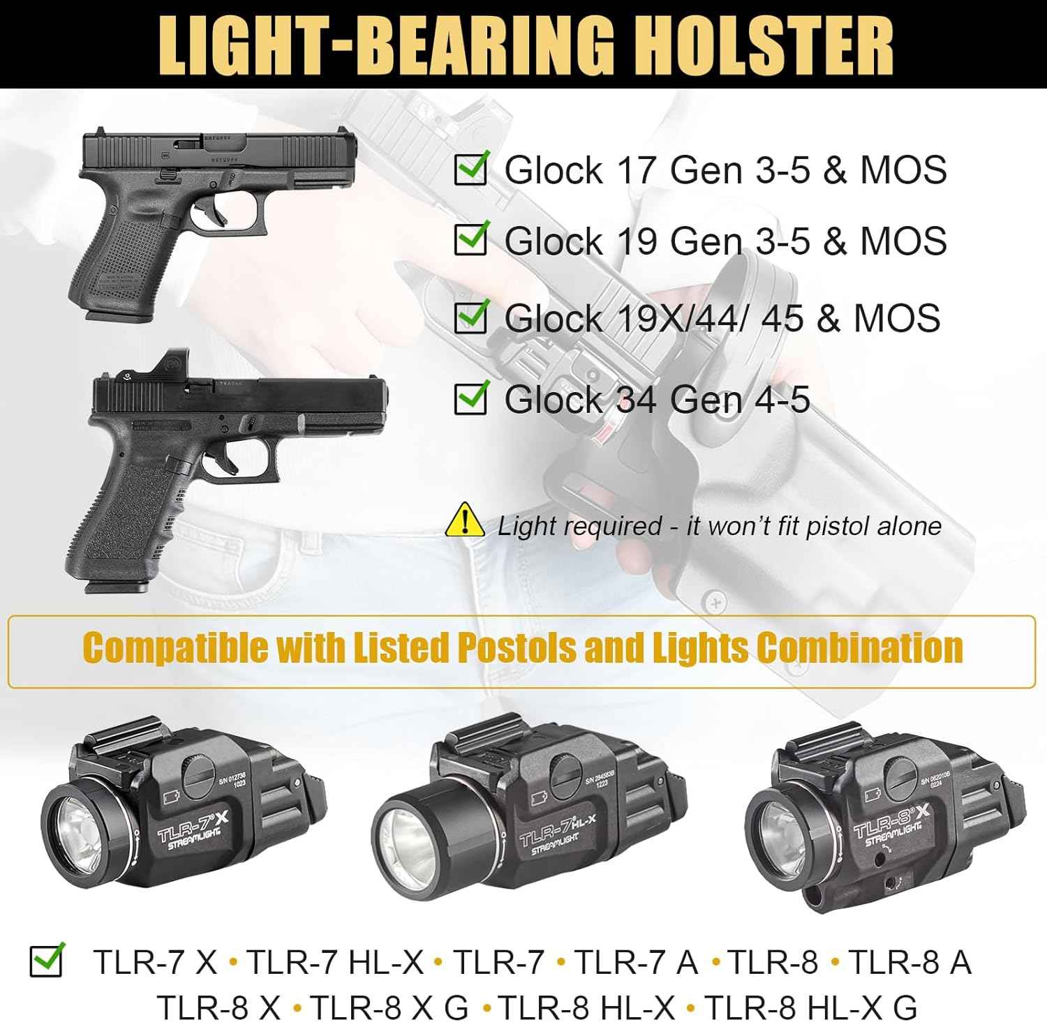 Glock 17/19/19X/45 Gen3-5 Holster OWB Kydex Light-Bearing - Fits TLR-7A / TLR-7 X / TLR-7 HL-X / TLR-8A / TLR-8 X & More, Optic Cut, Thumb Release, 2.0
