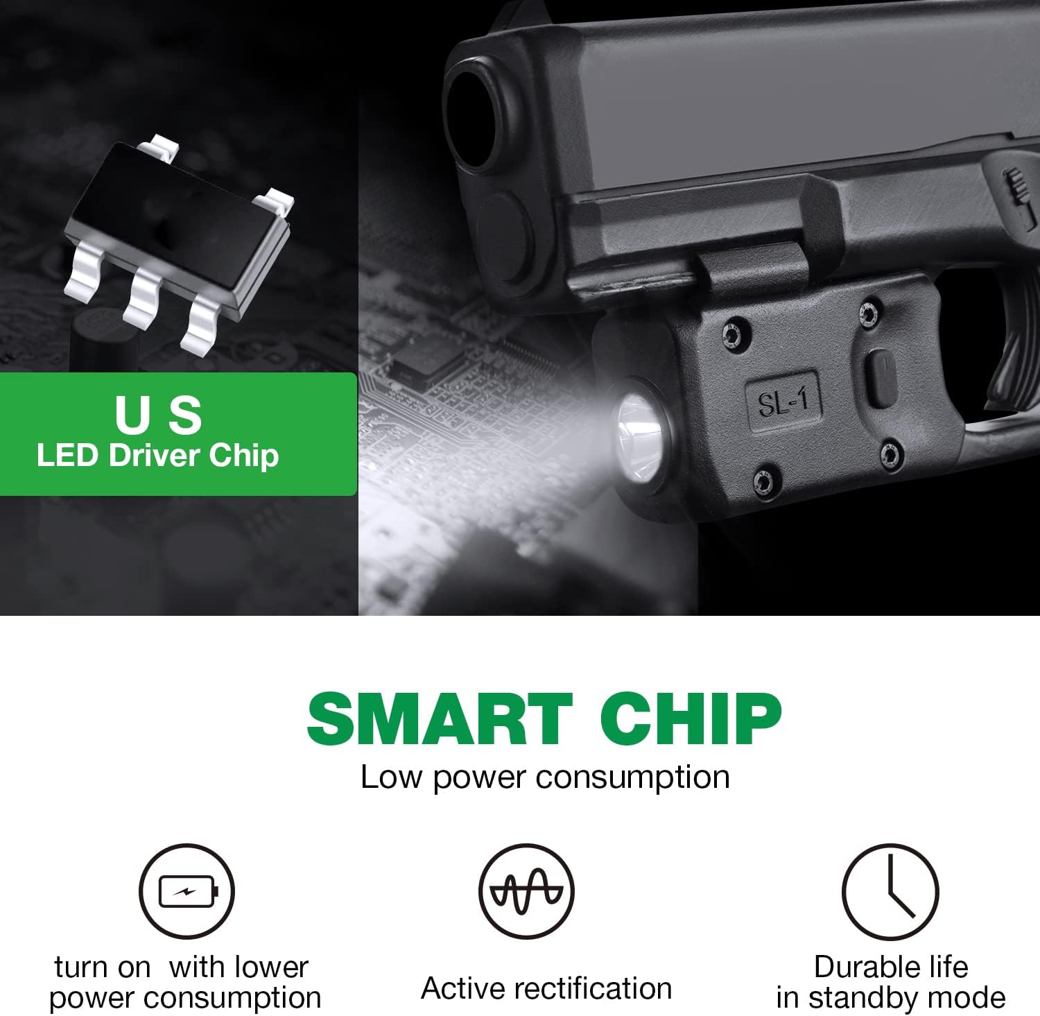 WARRIORLAND Mini Pistol Light with Kydex Holster Tailored Made Compatible with Glock 17/19/21/22 Gen 3 4 5 & G23/32 Gen 4 Pistol, 150 Lumen Glock Railed Handgun Light, LED Tactical Flashlight SL-1 - WARRIORLAND