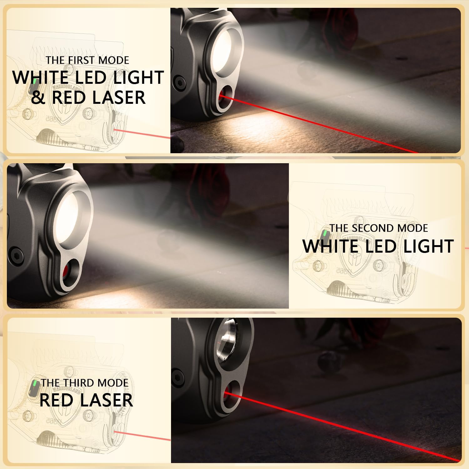 WARRIORLAND Pistol Light Laser Combo Fits Glock 17/19 Gen 3-5, Glock 22/23/31/32 Gen 3-4 & Glock 19X/44/45, Compact 150-Lumen Tactical Weapon Light with Red Laser & White LED Flashlight, SLL-104 - WARRIORLAND