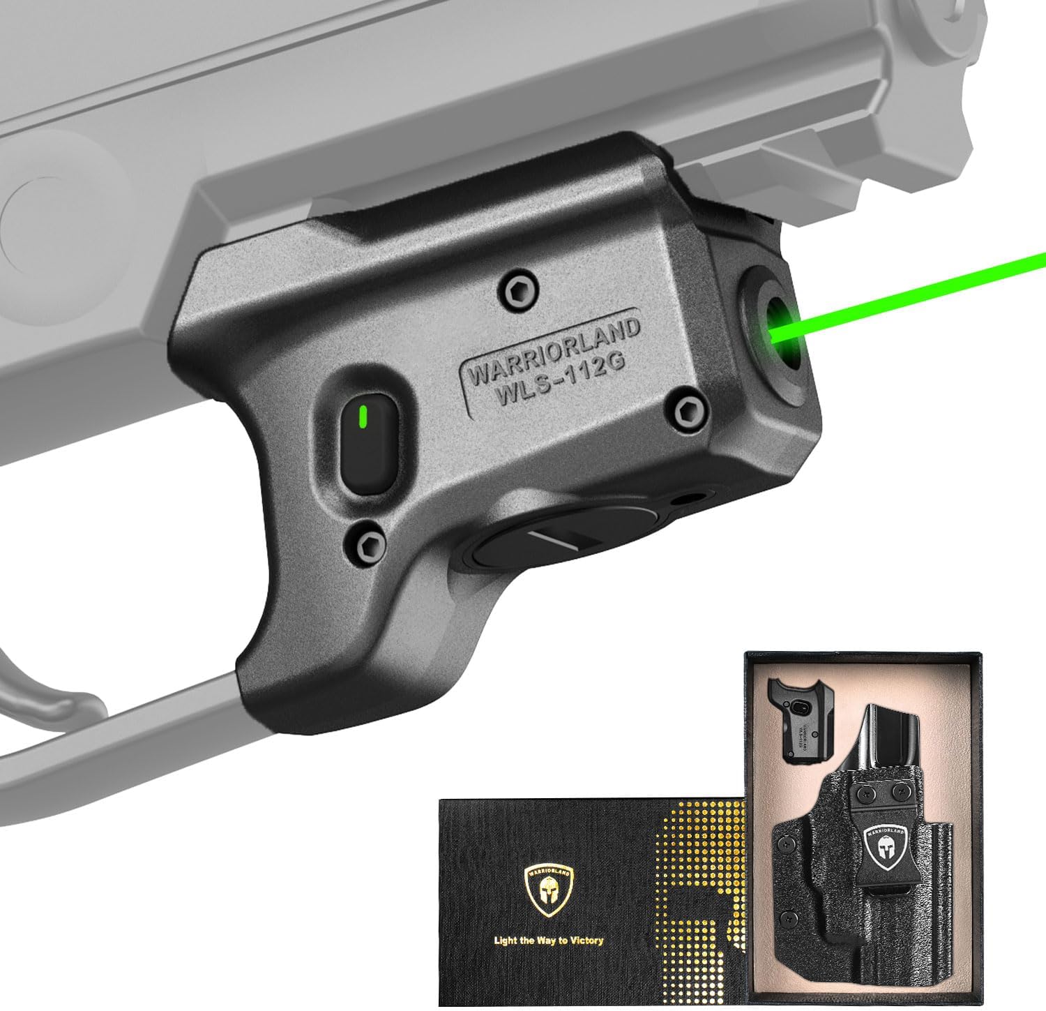 WARRIORLAND Green Laser Light and Holster Combo, Fit for P320 Compact & M18 & Full-Size & M17 - Compact Trigger Laser with Battery Indicator, Right-Hand IWB Concealed Carry Kydex Holster, WLS-112G-HW1 - WARRIORLAND