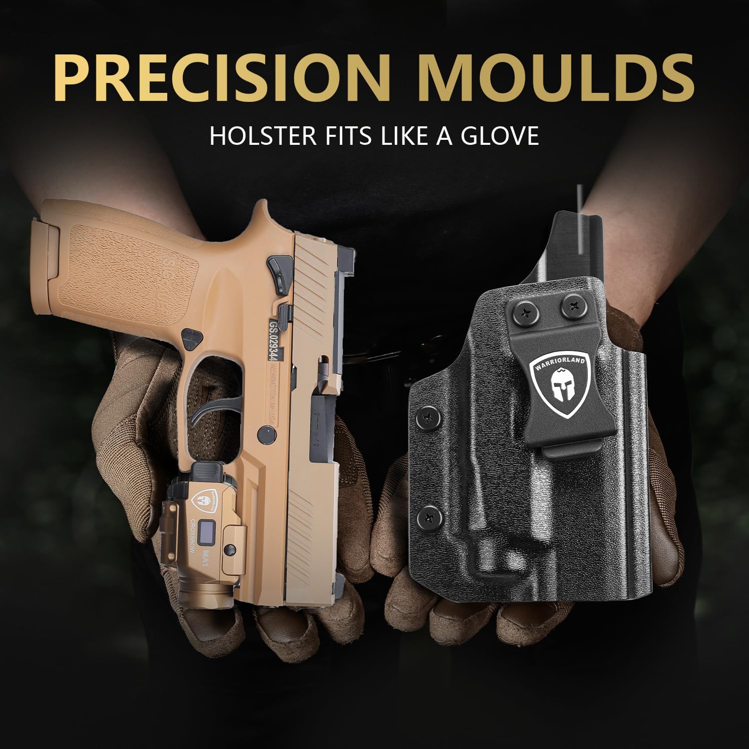 WARRIORLAND Kydex Holster for Sig P320 Compact/M18/M17/Full-Size with MA1 800 Lumen Tactical Light, Rail Mounted Green Laser LED Weapon Light w/Power Indicator, Right-Hand Draw IWB/OWB Compatible - WARRIORLAND