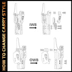 WARRIORLAND IWB & OWB Convertible Holster Optic Cut: Compatible with Glock 17/19/26/34 Gen3-5  G17/G19 Gen4 MOS  G17/G19/G26/G34 Gen5 MOS  19X  G23 Gen3-4  G32 Gen3-4  G44  G45  G45 MOS  Holster, with Claw,Adj Ride Height, Right Hand - WARRIORLAND