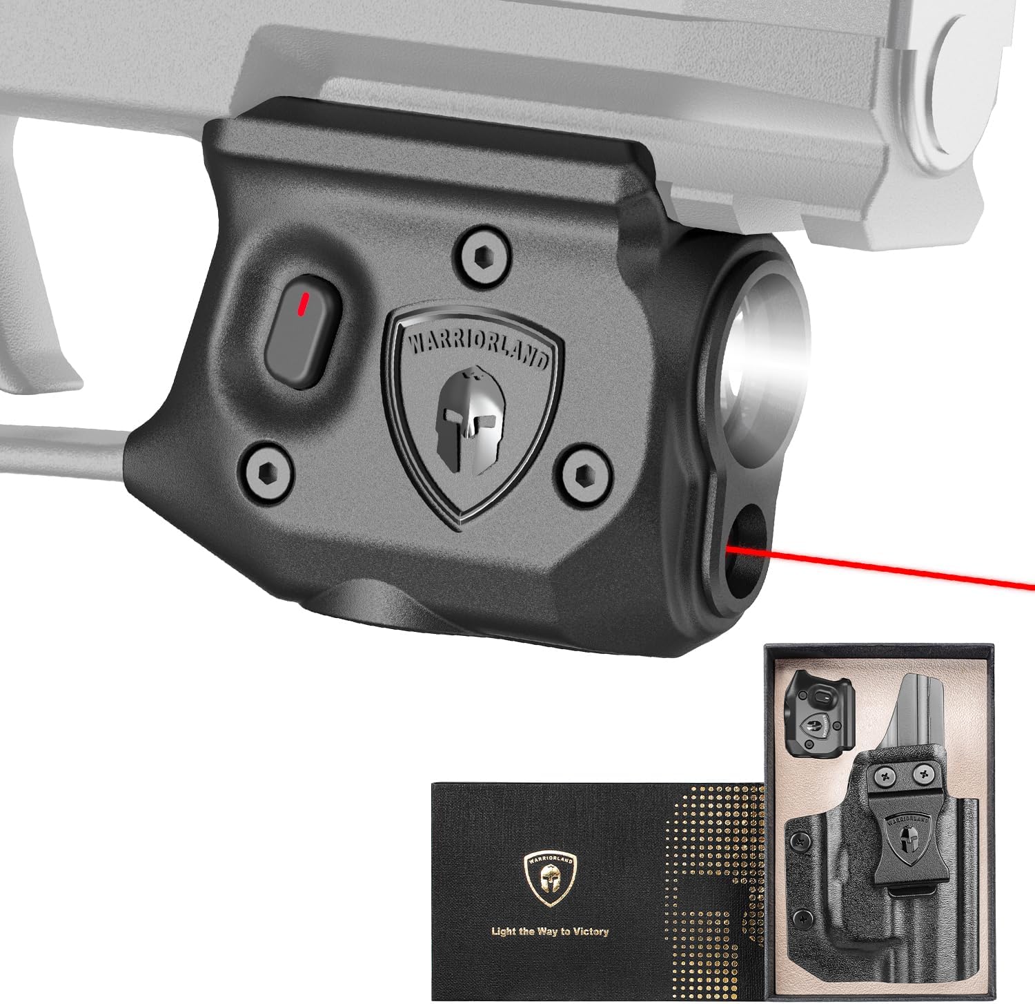 WARRIORLAND Pistol Light Laser & Holster Fit for Sig P365-XMACRO, Compact 150-Lumen Trigger Mounted Tactical Weapon Light with Red Laser White LED Flashlight & IWB Holster, Power Indicator - WARRIORLAND