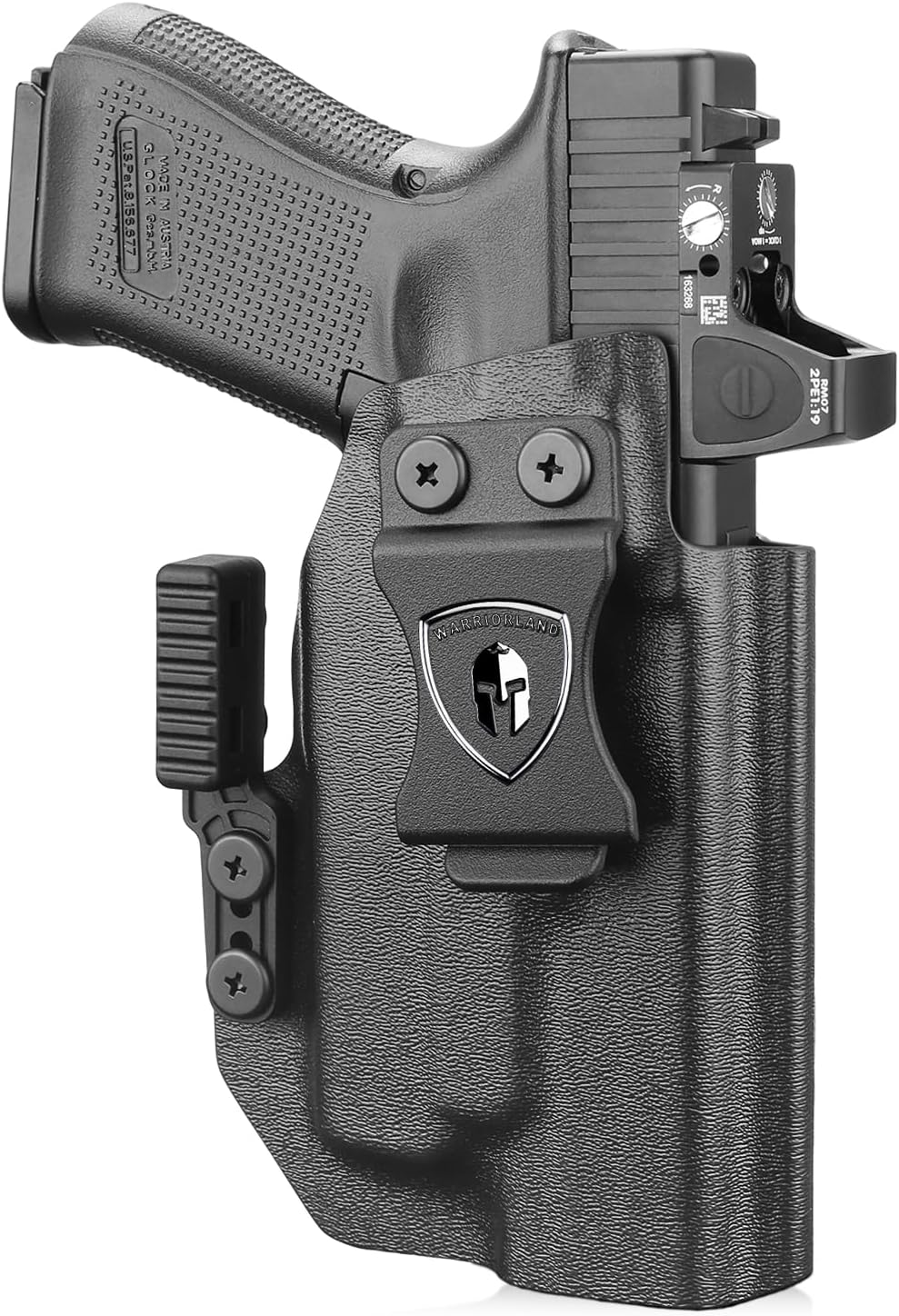 Glock 17/19 Gen3-6 / G19X / 44/45 / G34 Gen5 IWB Kydex Holster w/Claw - Olight Baldr S / Mini / RL Mini Light Bearing, Optic Cut, Adj. Retention & Cant, Right Hand - WARRIORLAND