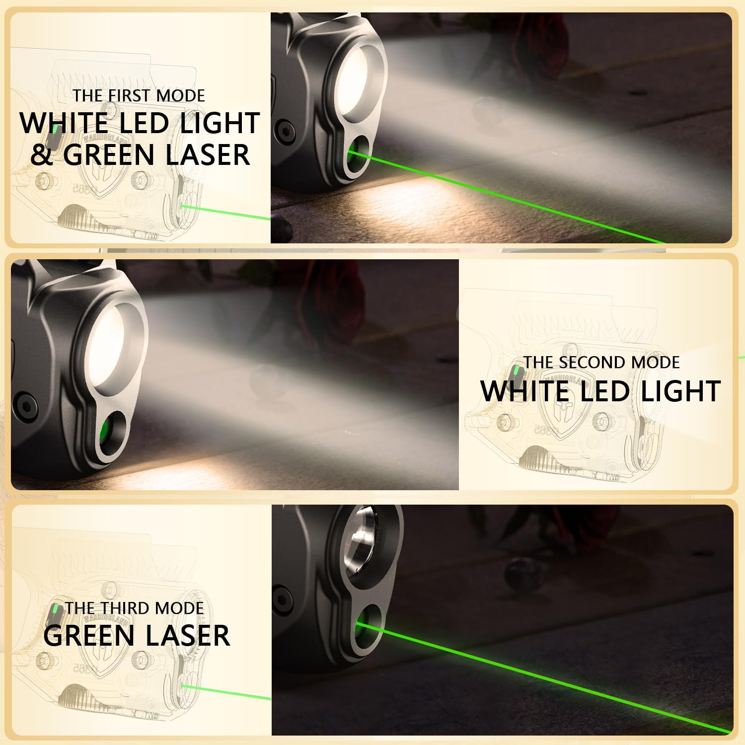 WARRIORLAND Pistol Light Laser & Holster Fit for Sig P365-XMACRO, Compact 150-Lumen Trigger Mounted Tactical Weapon Light with GreenLaser White LED Flashlight & IWB Holster, Power Indicator - WARRIORLAND