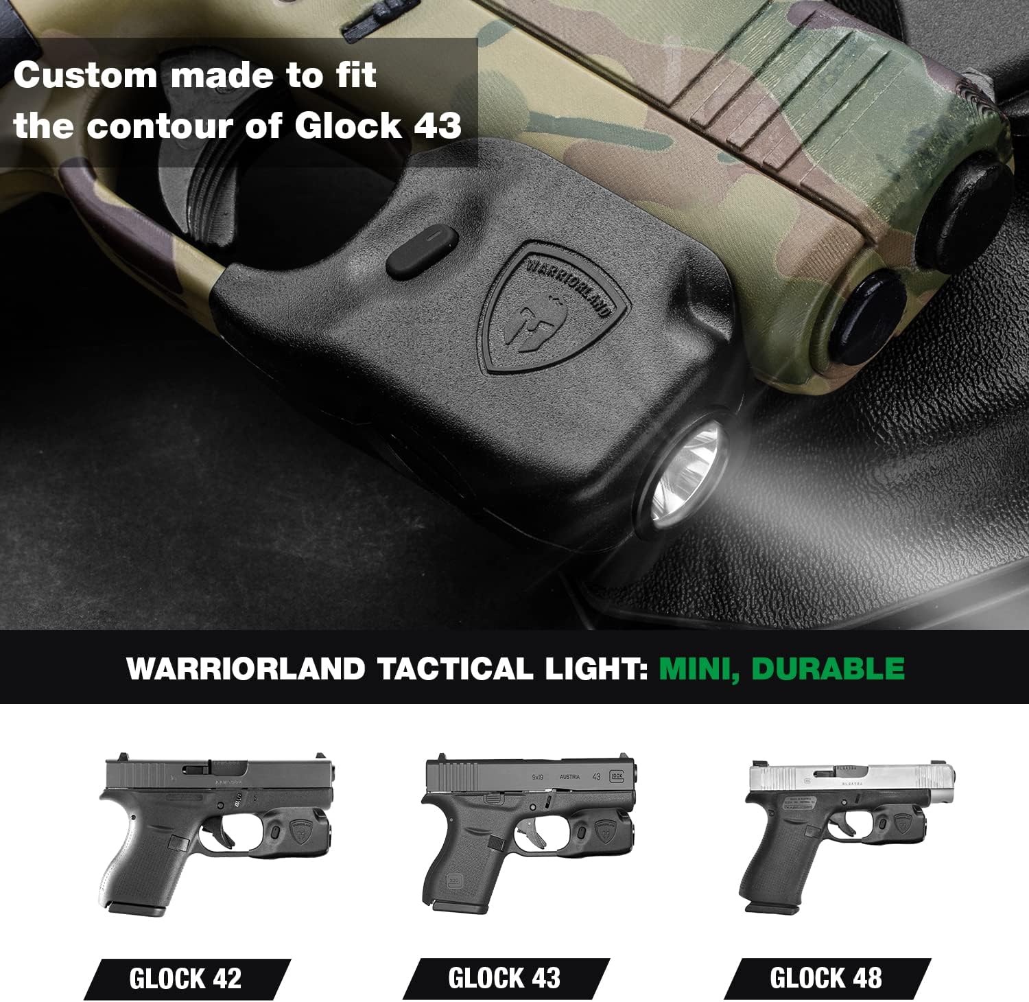 WARRIORLAND Mini Gun Light Compatible with Glock 42 / G43 / G43X (Not Fit G43X MOS) / G48(Not Fit G48 MOS), 150 Lumens G42/43/43X/48 Handgun Light, LED Tactical Light G42/43/48 SL-1 - WARRIORLAND