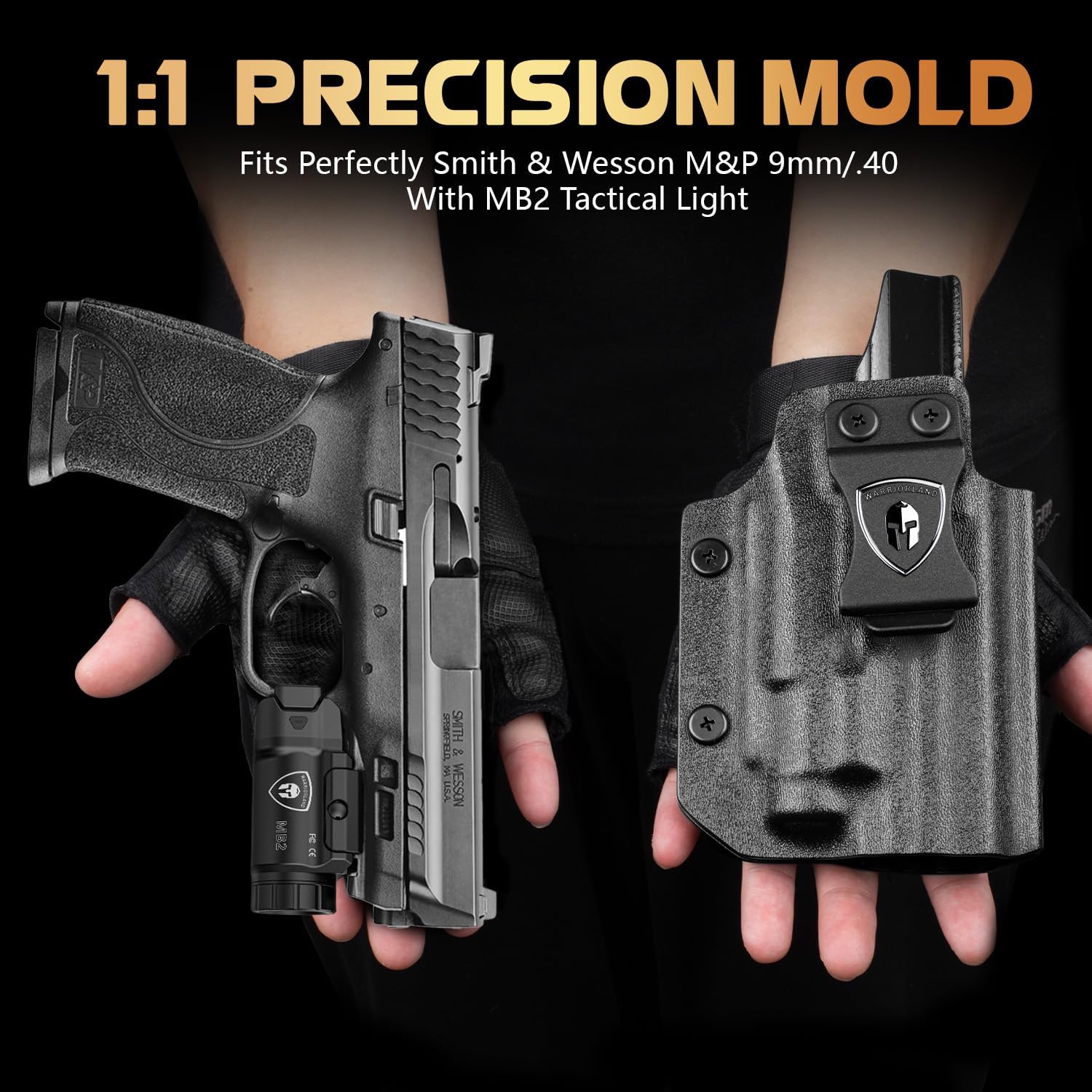 WARRIORLAND MB2 Pistol Light and Custom Kydex Holster, Fit for S&W M&P 9 M2.0 Compact 4.0'' Barrel, 500-Lumen Universal Rail Mounted Tactical Weapon Light with White LED Flashlight, Power Indicator - WARRIORLAND