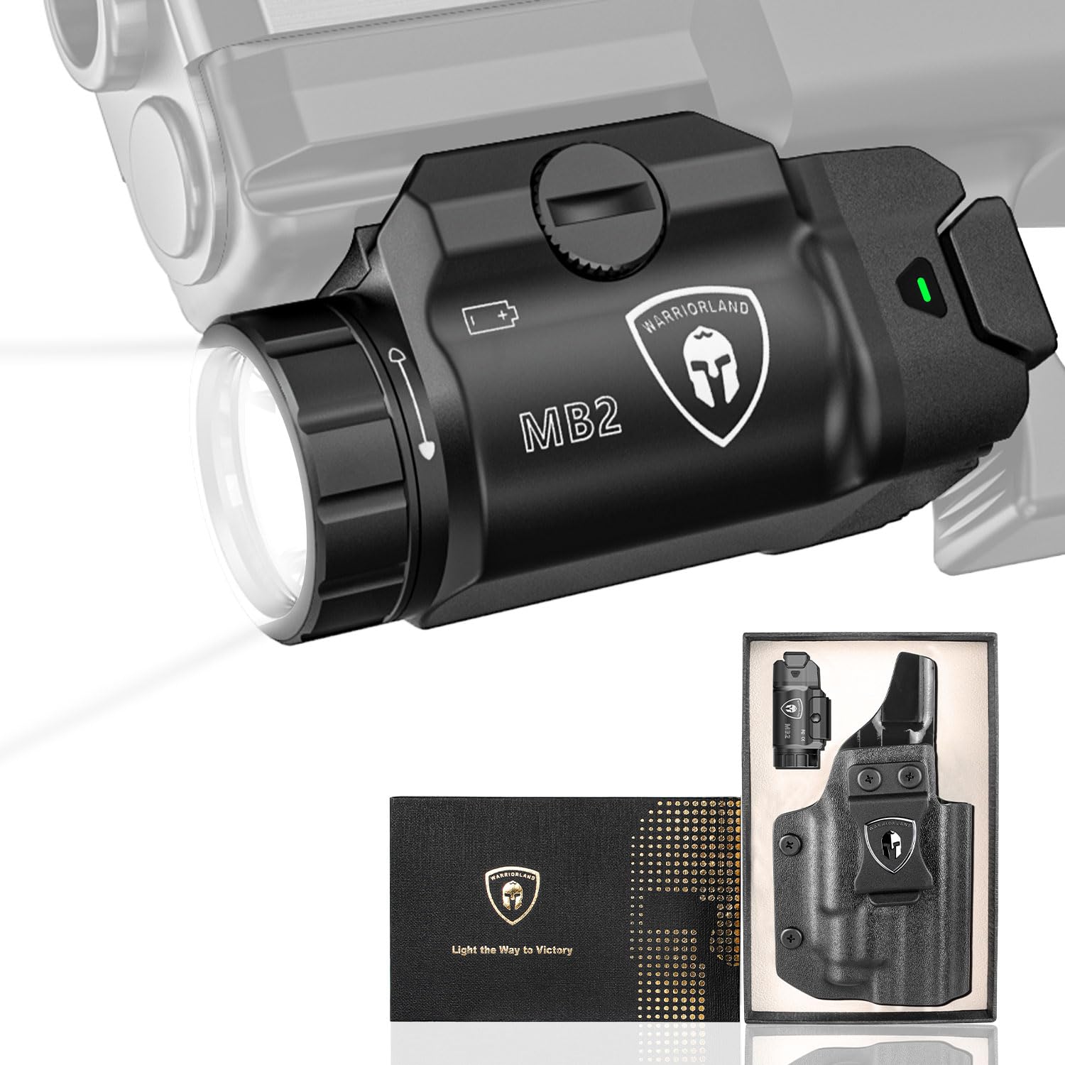 WARRIORLAND 500 Lumen White LED Tactical Light with M&P 9mm Shield EZ IWB Kydex Holster Combo-Compact Rail Mounted Weapon Light,with Battery Included (MB2/MPS9EZ) - WARRIORLAND