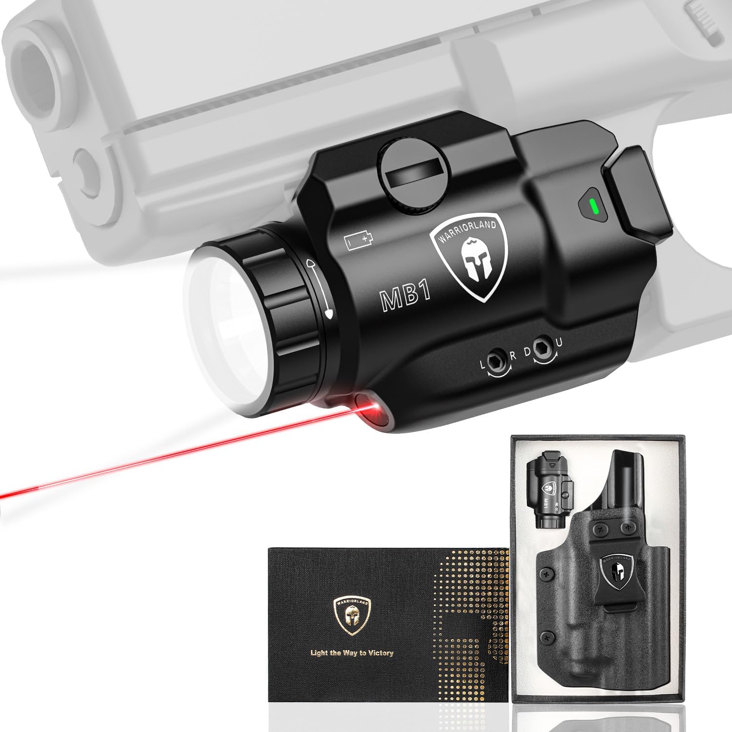 WARRIORLAND MB1 500 Lumens Portable Universal Rail Mounted Weapon Light-Red Laser&White LED Combo with S&W M&P 9mm/.40 Kydex Holster-Three Operation Modes&Power Indicator MB1w/MP9 Holster(Not fit S&W M&P Shield) - WARRIORLAND