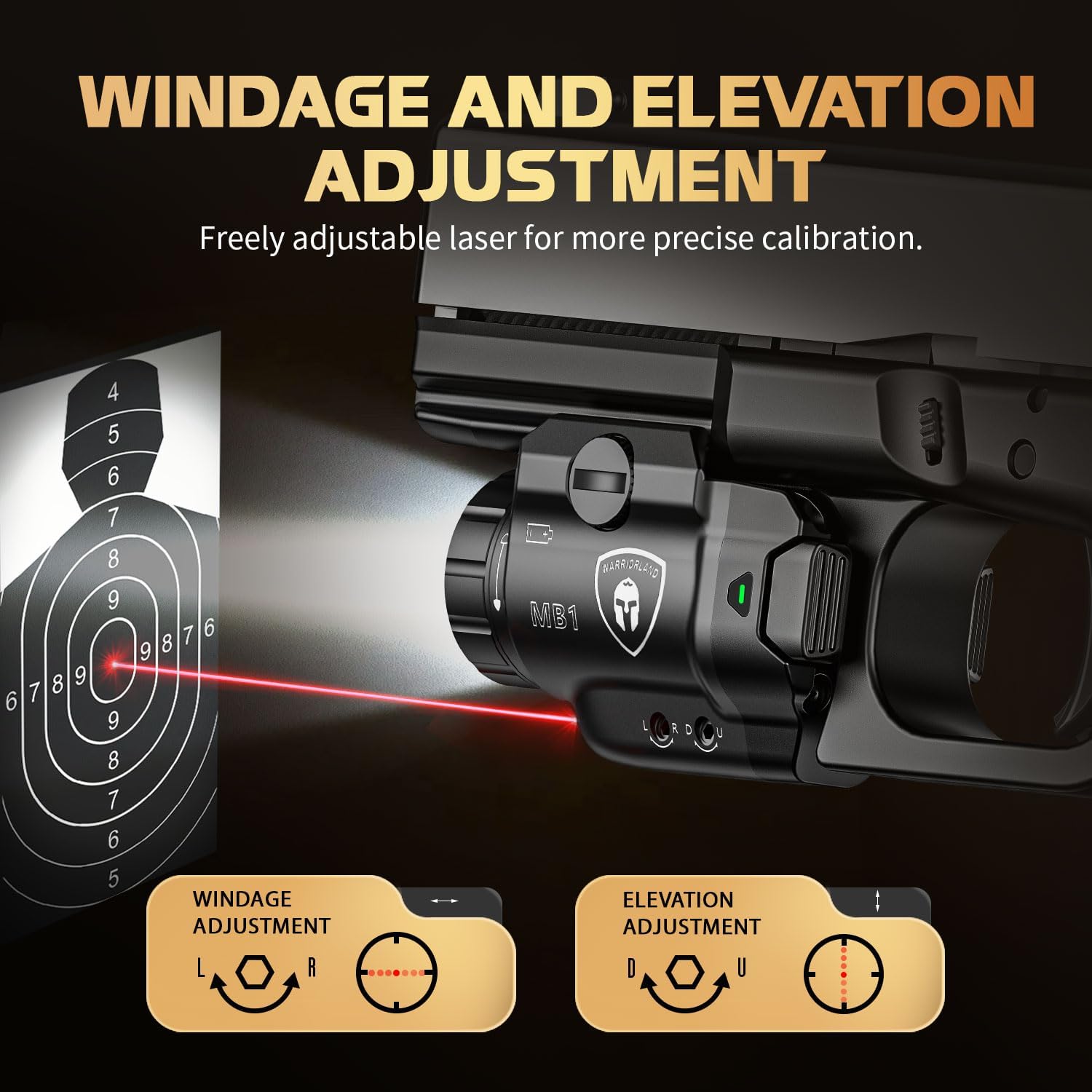 WARRIORLAND MB1 500 Lumens Portable Universal Rail Mounted Weapon Light-Red Laser & White LED Combo with Springfield Hellcat Pro Kydex Holster-Three Operation Modes & Power Indicator MB1w/Hellcat Pro - WARRIORLAND