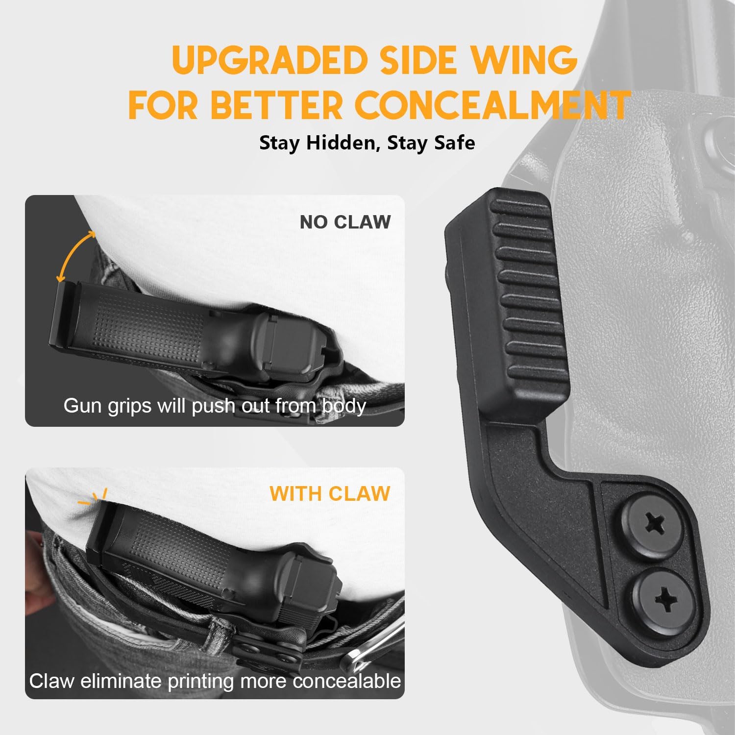 WARRIORLAND IWB Kydex Holster Compatible with Glock G17/G19/G26/G34/ Gen3-5  G17/G19 Gen4-5 MOS  G19X  G23/G32 Gen3-4  G26/G34 Gen5 MOS  G44  G45  G45 MOS, Inside Waistband Appendix Conceal Carry, with Claw & Adj. Retention & Cant, Right Hand - WARRIORLAND