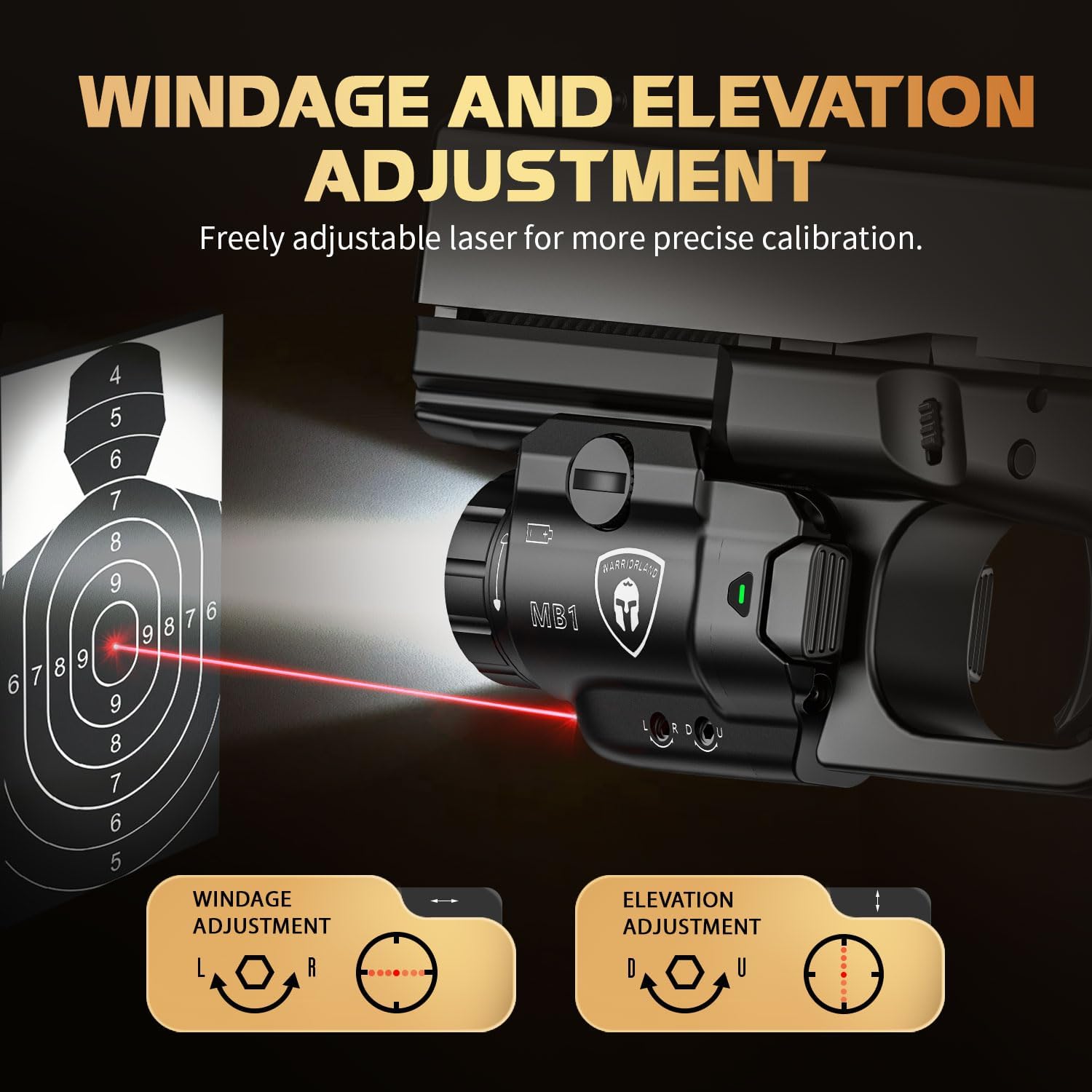 WARRIORLAND MB1 500 Lumens Portable Universal Rail Mounted Weapon Light -Red Laser & White LED Combo with S&W SD9 VE/SD40 VE Kydex Holster-Three Operation Modes & Power Indicator MB1w/SD9 Holster - WARRIORLAND
