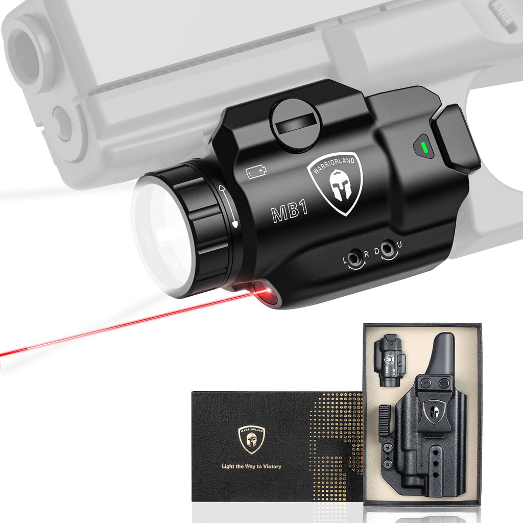 WARRIORLAND MB1 500 Lumens Portable Universal Rail Mounted Weapon Light - Red Laser & White LED Combo with Glock 17/19 Claw Holster - Three Operation Modes & Power Indicator MB1w/Glock G17/G19 - WARRIORLAND
