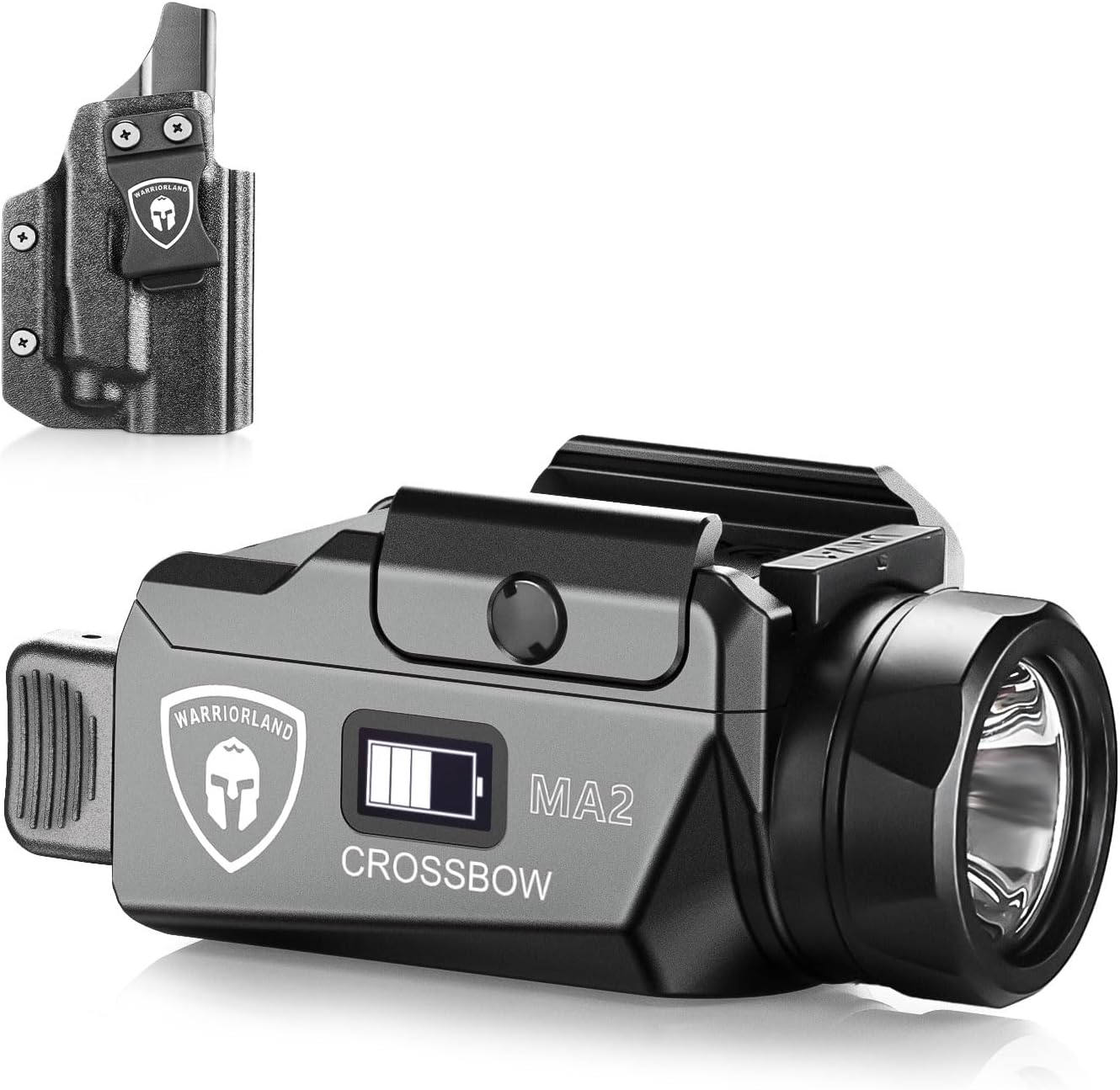 WARRIORLAND Crossbow MA2 Universal Rail Mounted 800 Lumens Pistol Light with P320 Compact M18 IWB Kydex Holster Combo, Magnetic USB Charging Tactical Light with Screen Displays Battery Status - WARRIORLAND