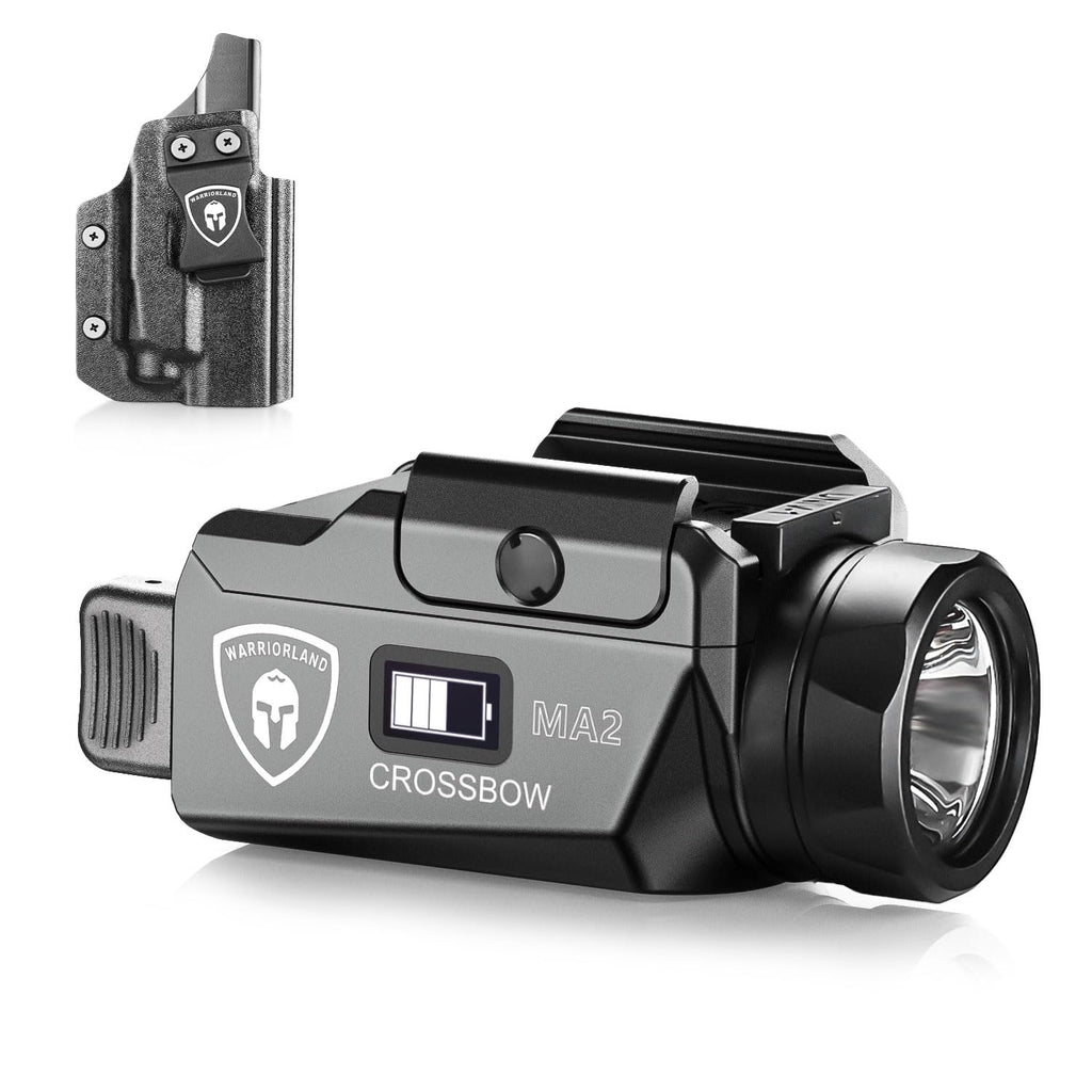 WARRIORLAND Crossbow MA2 Universal Rail Mounted 800 Lumens Pistol Light with P320 Compact M18 IWB Kydex Holster Combo, Magnetic USB Charging Tactical Light with Screen Displays Battery Status - WARRIORLAND
