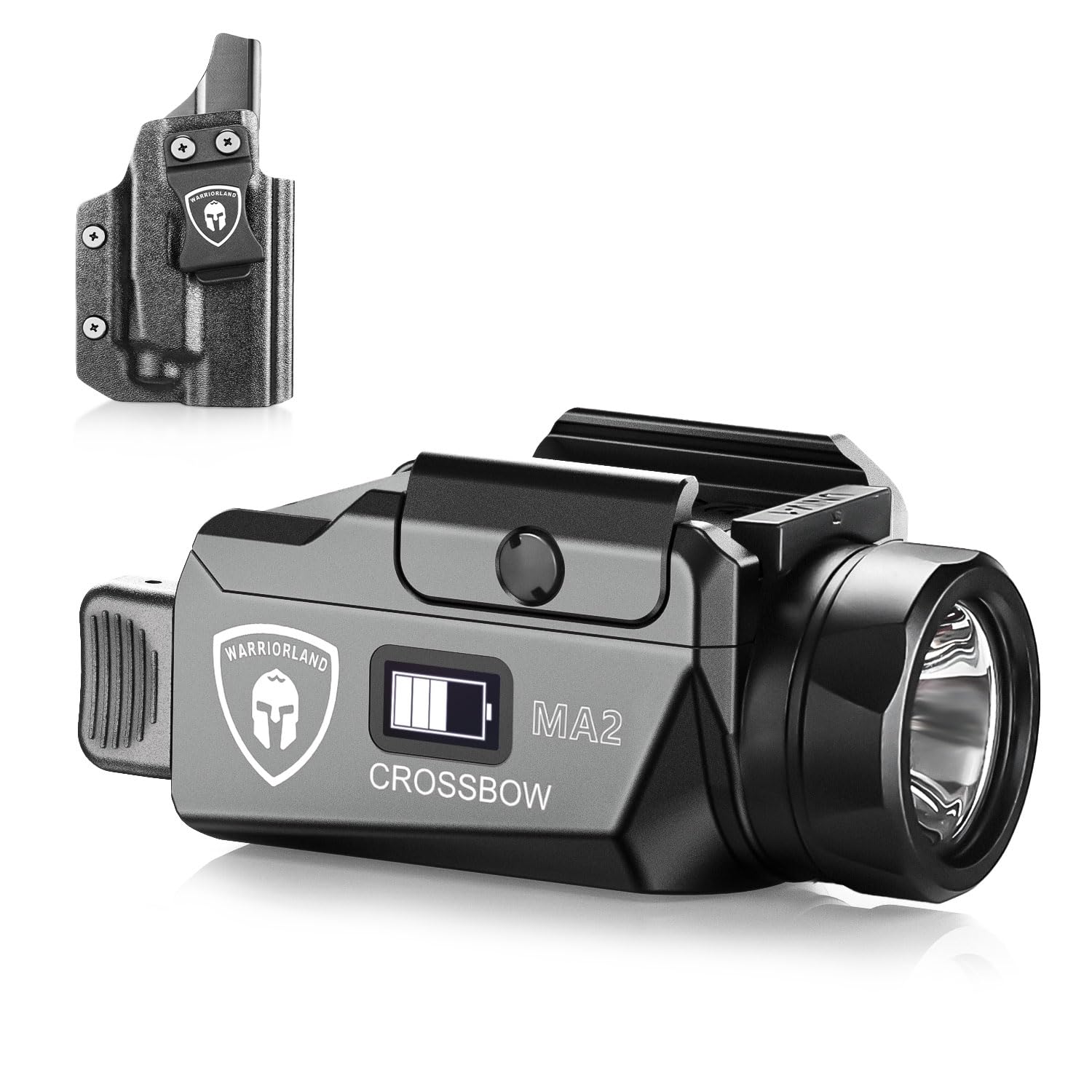 WARRIORLAND Crossbow MA2 Universal Rail Mounted 800 Lumens Pistol Light with P320 Compact M18 IWB Kydex Holster Combo, Magnetic USB Charging Tactical Light with Screen Displays Battery Status - WARRIORLAND
