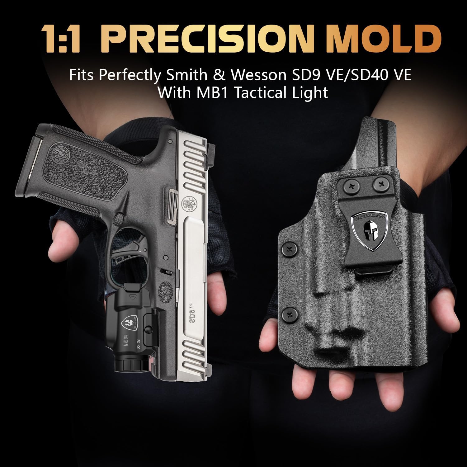 WARRIORLAND MB1 500 Lumens Portable Universal Rail Mounted Weapon Light -Red Laser & White LED Combo with S&W SD9 VE/SD40 VE Kydex Holster-Three Operation Modes & Power Indicator MB1w/SD9 Holster - WARRIORLAND