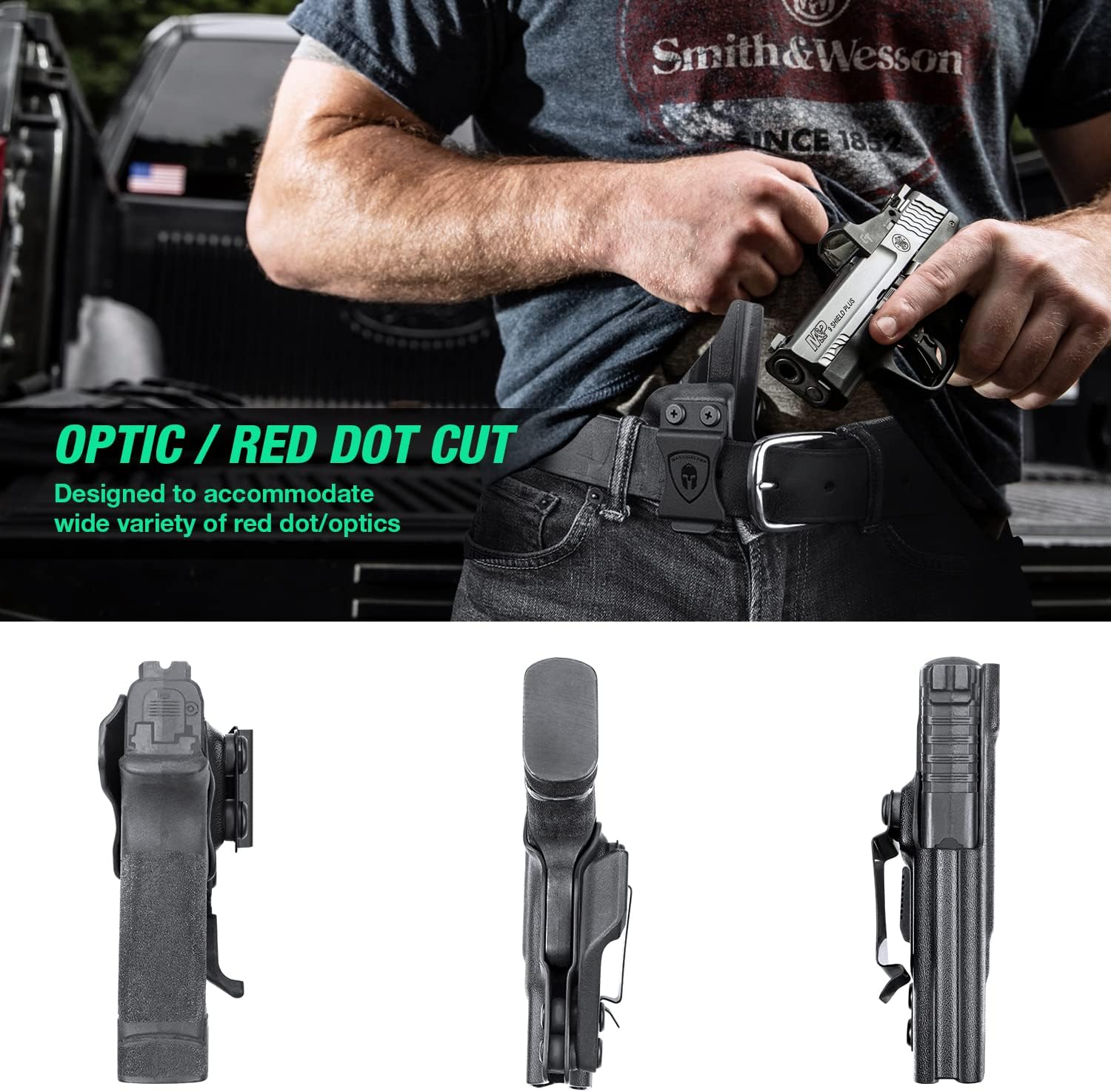 WARRIORLAND Hellcat Pro Kydex Holster with 1.75" Metal Clip for IWB Concealed Carry, Optics Cut, Adjustable Retention - WARRIORLAND