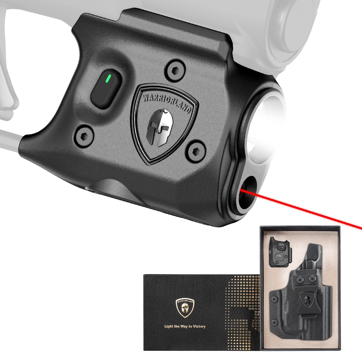 WARRIORLAND Pistol Light Laser & Holster Fit for Springfield Hellcat 3″ Micro-Compact, Compact 150-Lumen Trigger Mounted Tactical Weapon Light with Red Laser White LED & IWB Holster, Power Indicator - WARRIORLAND