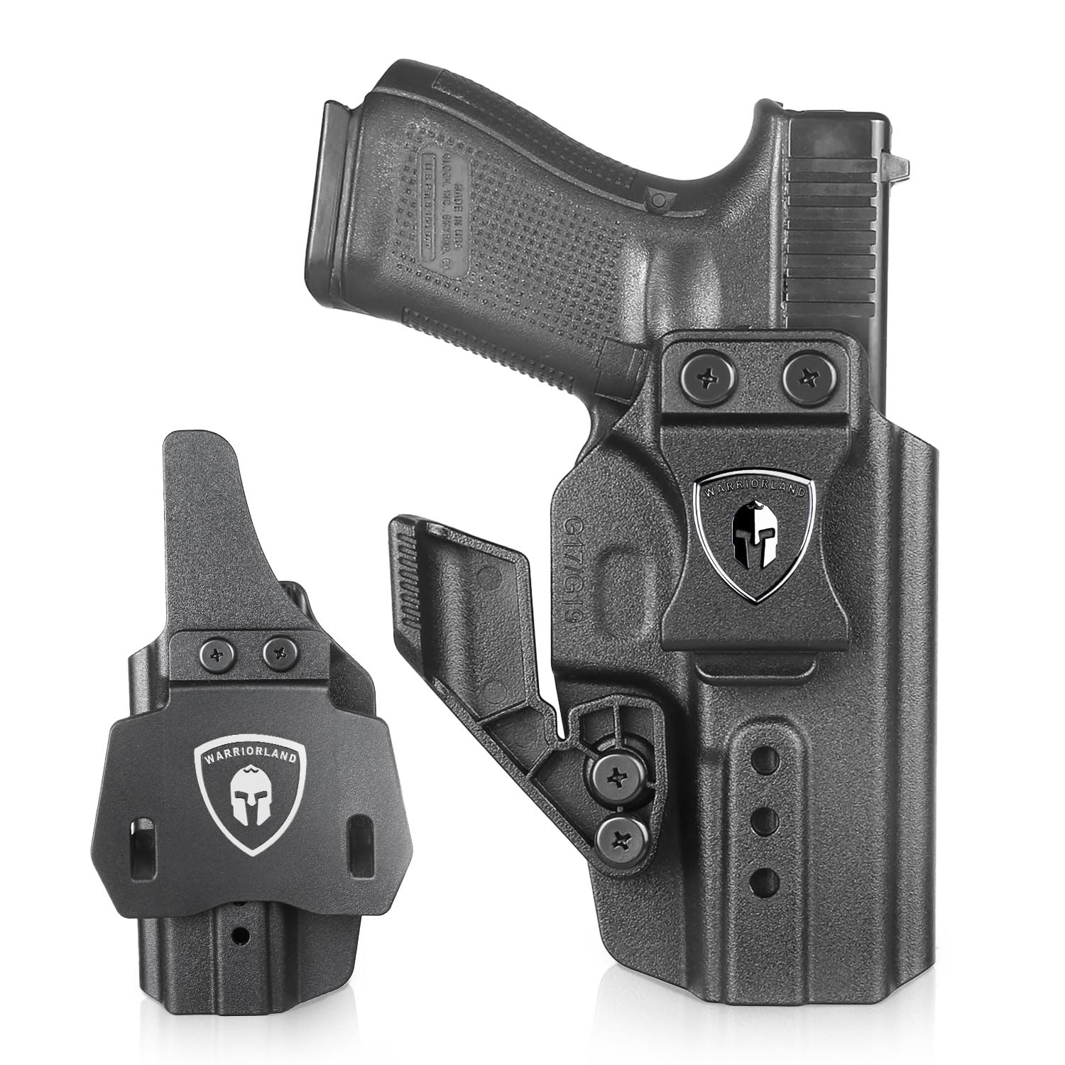 WARRIORLAND IWB & OWB Convertible Holster Optic Cut: Compatible with Glock 17/19/26/34 Gen3-5  G17/G19 Gen4 MOS  G17/G19/G26/G34 Gen5 MOS  19X  G23 Gen3-4  G32 Gen3-4  G44  G45  G45 MOS  Holster, with Claw,Adj Ride Height, Right Hand - WARRIORLAND
