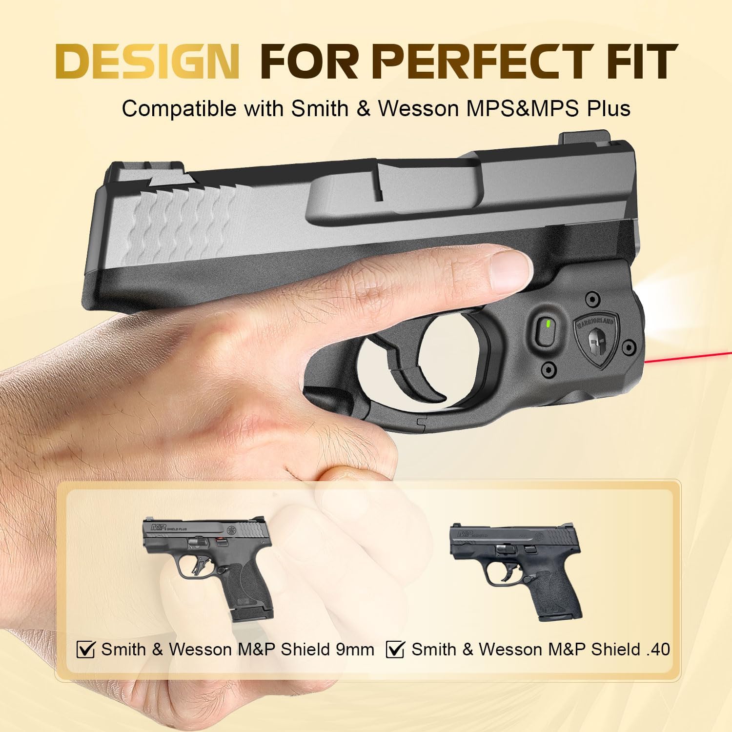 WARRIORLAND Pistol Light Laser Combo Fits S&W M&P Shield 9mm/.40, Compact 150-Lumen Trigger Mounted Tactical Weapon Light with Red Laser & White LED, Power Indicator & 3 Light Mode Options - WARRIORLAND