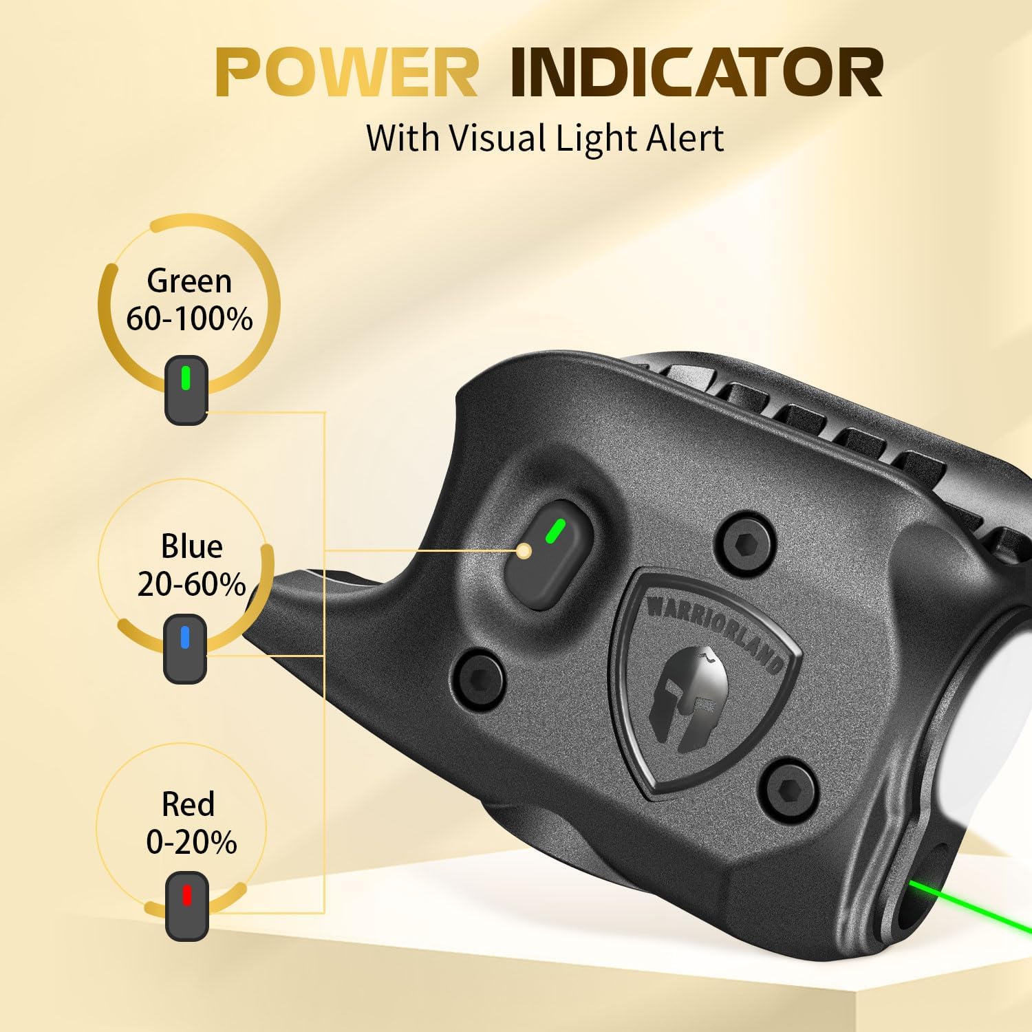WARRIORLAND Pistol Light Laser Combo Fits Glock 42/43/43X/48 (No Rail), Compact 150-Lumen Trigger Mounted Tactical Weapon Light with Green Laser & White LED, Power Indicator & 3 Light Mode, SLL-105G - WARRIORLAND