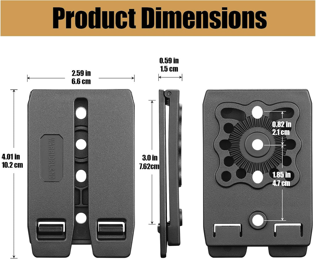 MOLLE Holster & Mag Pouch Adapter (3-Inch) - WARRIORLAND Heavy-Duty Tactical Clip for Holsters, Pouches, Taser X7/X26P, Sheaths & Backpacks, w/Mount Screw & Nut Kit, 1 Pack - WARRIORLAND