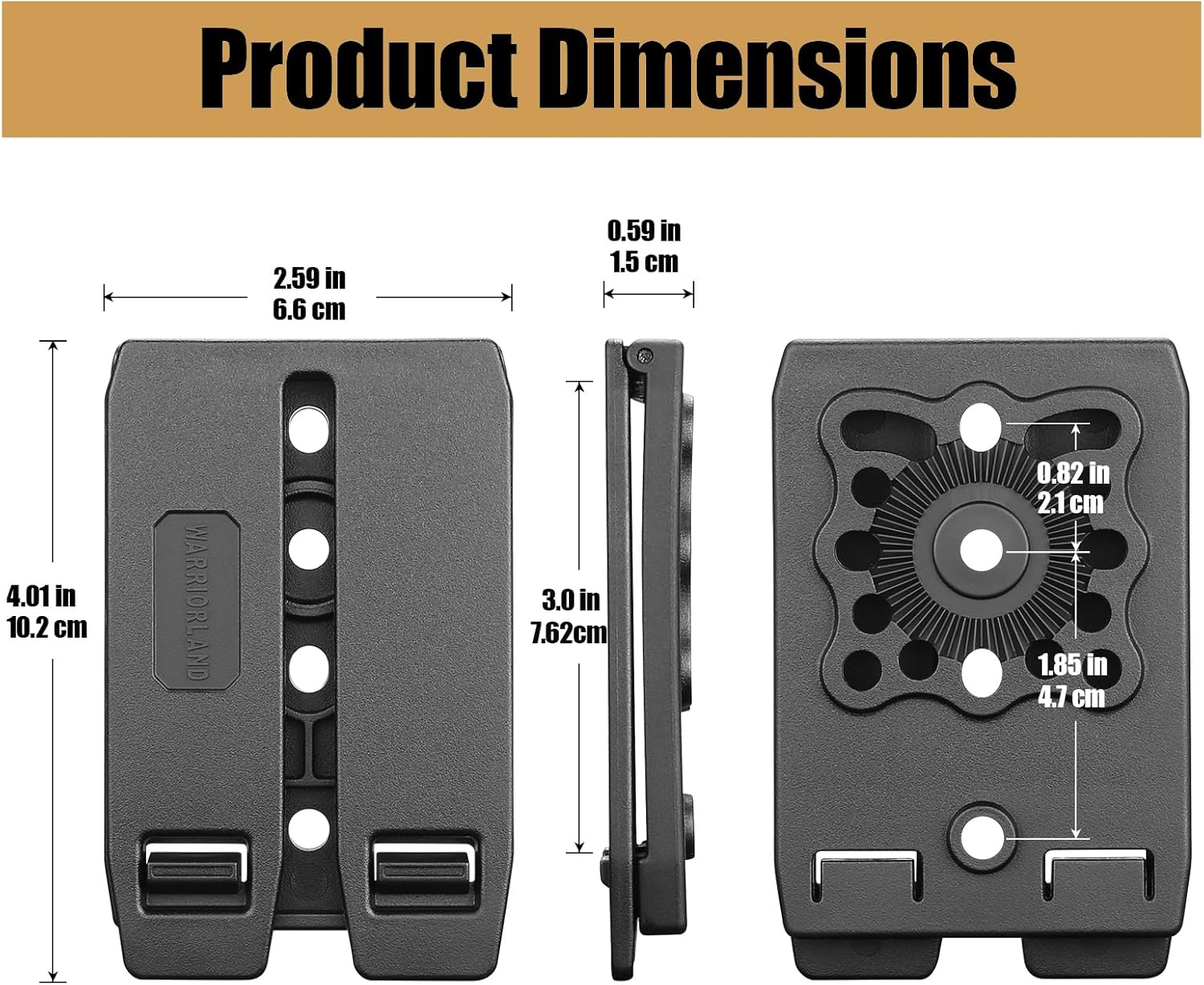MOLLE Holster & Mag Pouch Adapter (3-Inch) - WARRIORLAND Heavy-Duty Tactical Clip for Holsters, Pouches, Taser X7/X26P, Sheaths & Backpacks, w/Mount Screw & Nut Kit, 1 Pack - WARRIORLAND