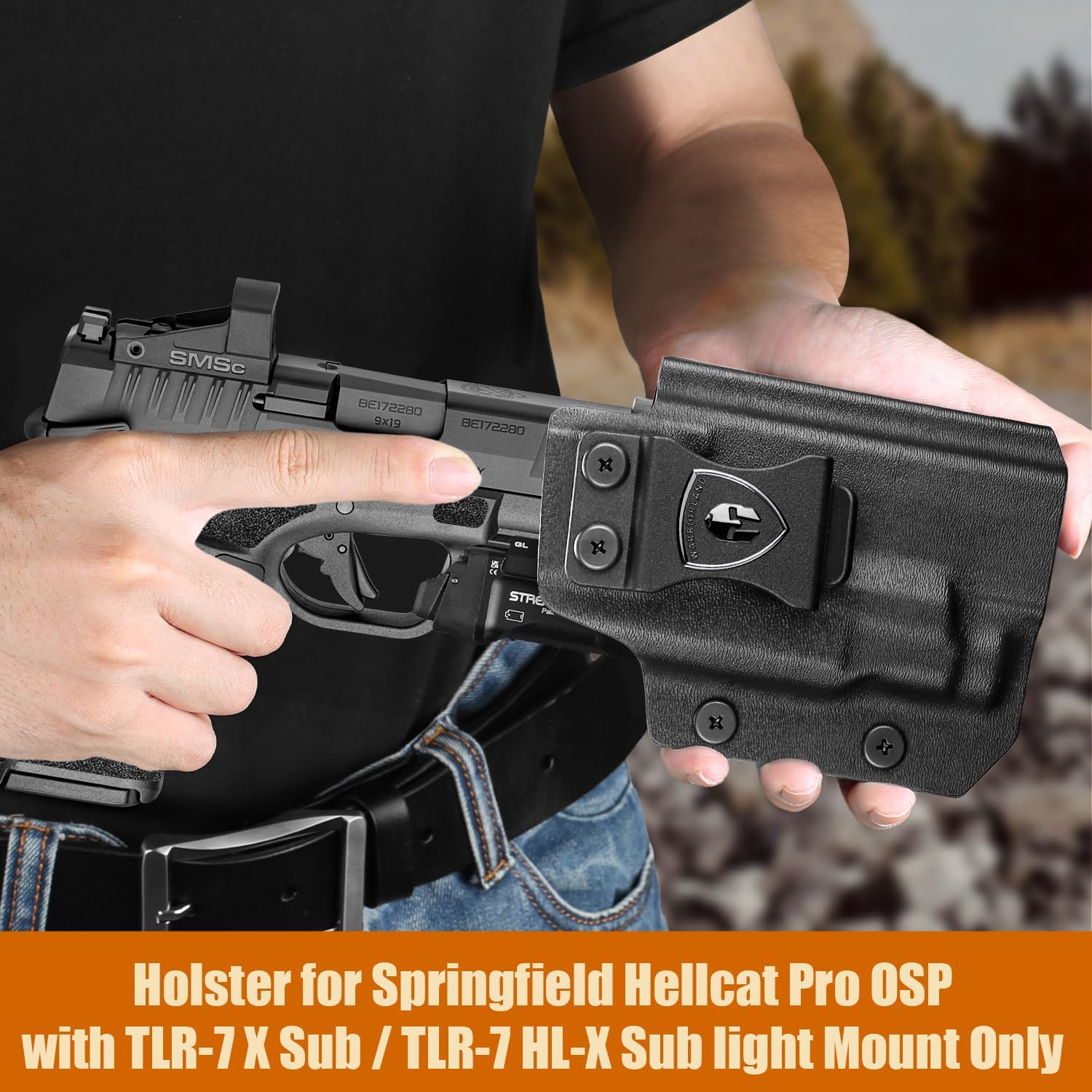 WARRIORLAND IWB Kydex Holster for Hellcat Pro OSP with TLR-7 X Sub or TLR-7 HL-X Sub, Light-Bearing Design, Optics Cut, Adjustable Cant & Posi-Click Retention, Right Hand Draw - WARRIORLAND