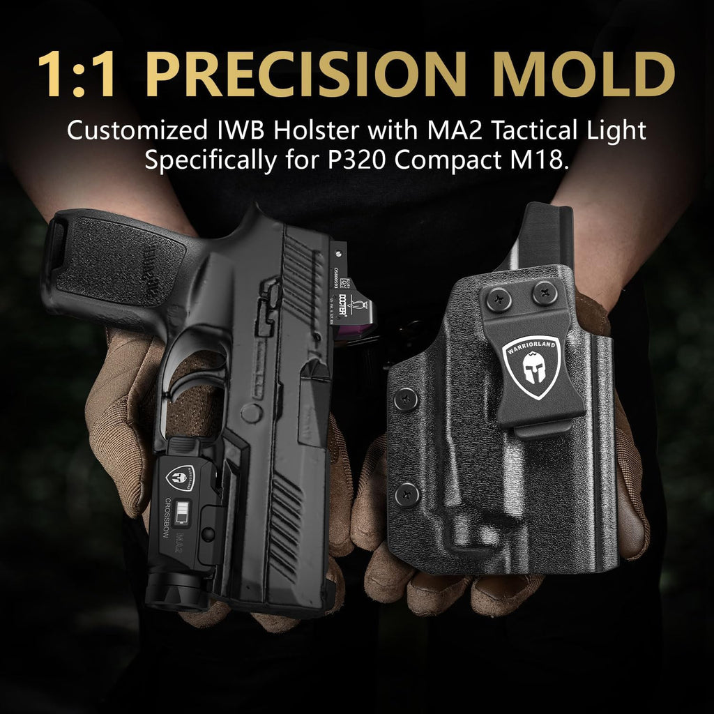 WARRIORLAND Crossbow MA2 Universal Rail Mounted 800 Lumens Pistol Light with P320 Compact M18 IWB Kydex Holster Combo, Magnetic USB Charging Tactical Light with Screen Displays Battery Status - WARRIORLAND