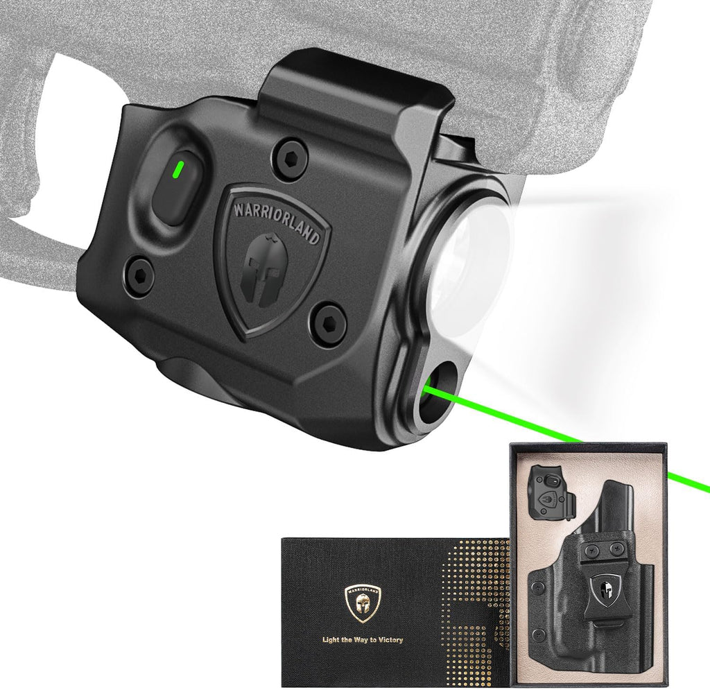 WARRIORLAND Pistol Light Laser & Holster Fit for Taurus G2C/ G3C/ PT111 G2 / PT140 G2, Compact 150-Lumen Trigger Mounted Tactical Weapon Light with Green Laser White LED & IWB Holster, Power Indicator - WARRIORLAND